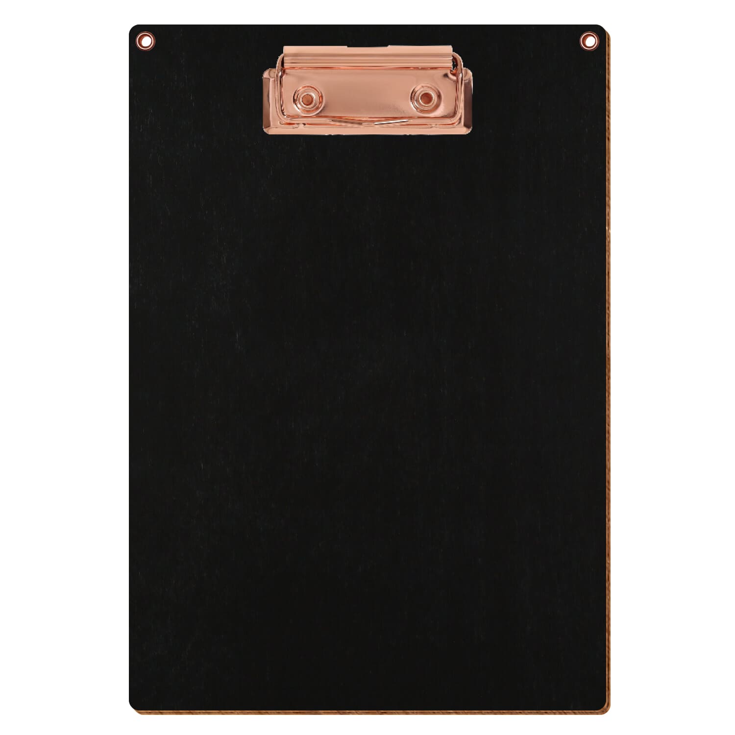 Klemmbrett Standardform Schwarz mit 2 Ösen A5 hochkant Bügelklemme roségold
