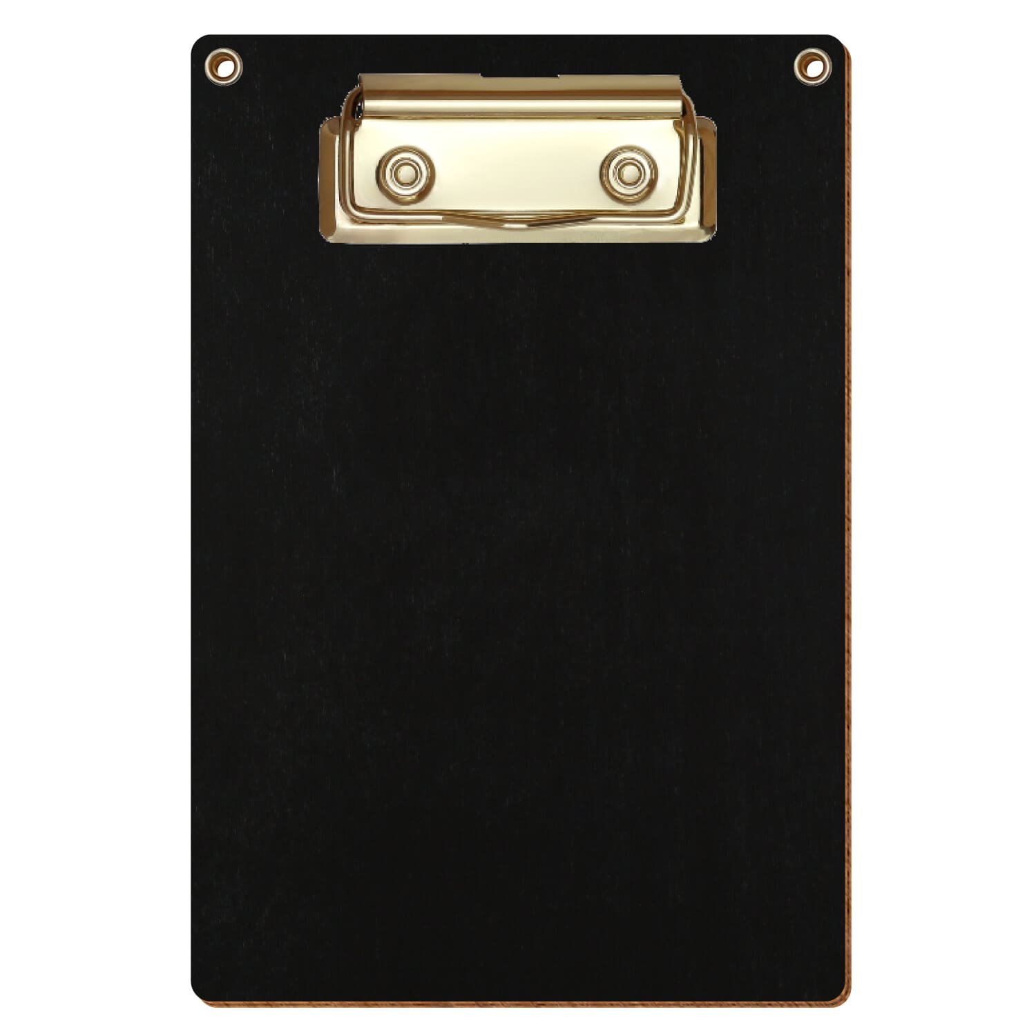 Klemmbrett Standardform Schwarz mit 2 Ösen A6 hochkant Bügelklemme gold