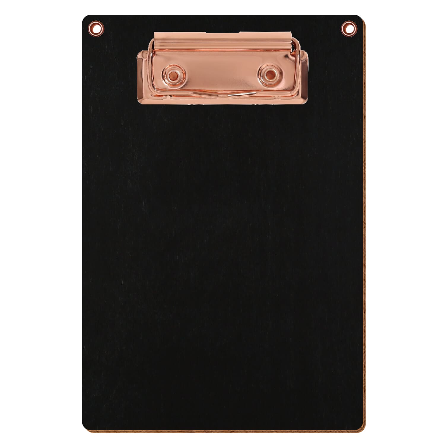 Klemmbrett Standardform Schwarz mit 2 Ösen A6 hochkant Bügelklemme roségold