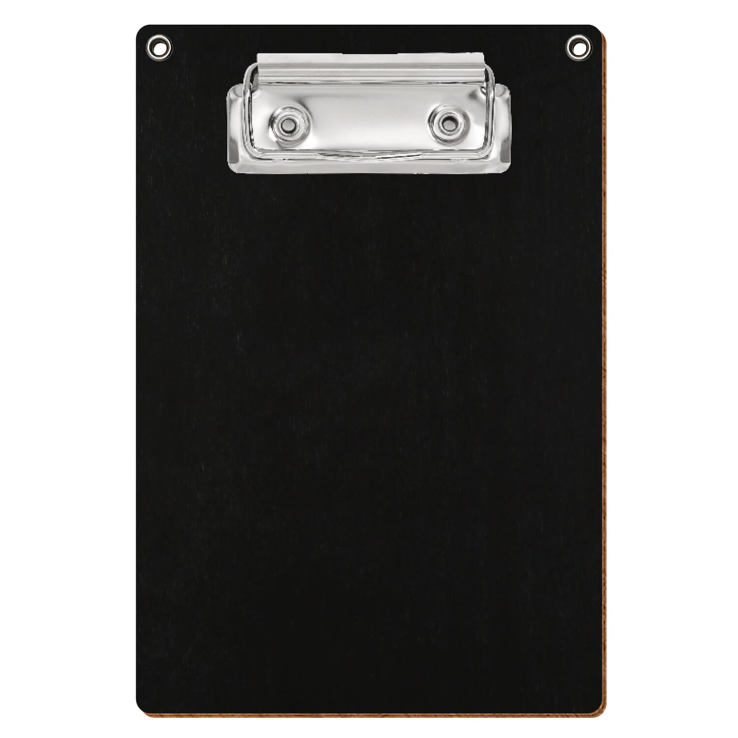 Klemmbrett Standardform Schwarz mit 2 Ösen A6 hochkant Bügelklemme silber