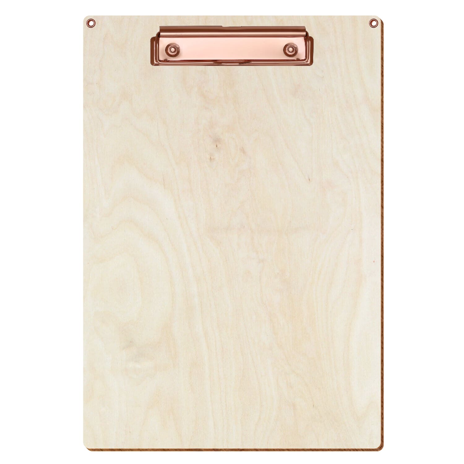 Klemmbrett Standardform Birke natur mit 2 Ösen A4 hochkant Bügelklemme roségold