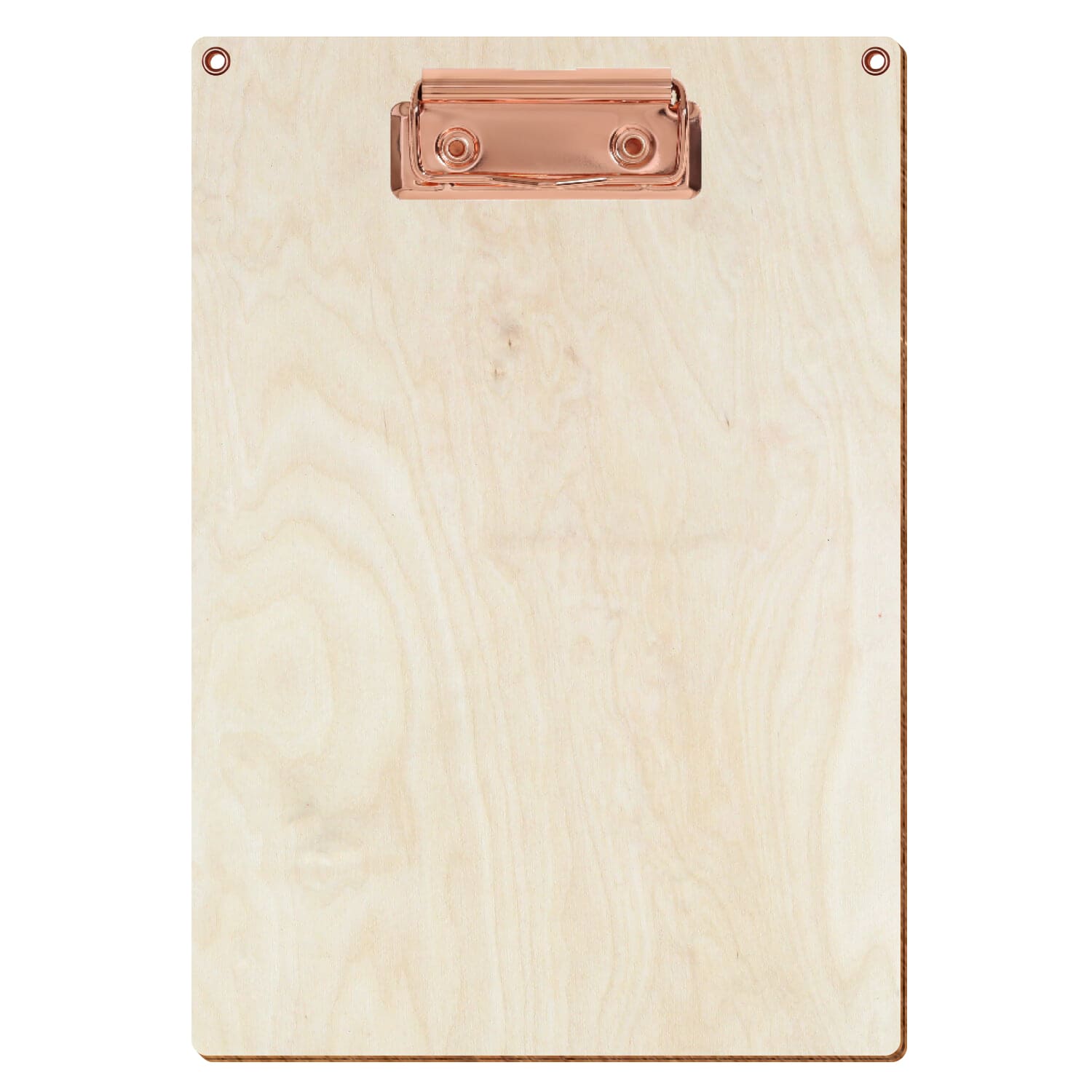Klemmbrett Standardform Birke natur mit 2 Ösen A5 hochkant Bügelklemme roségold