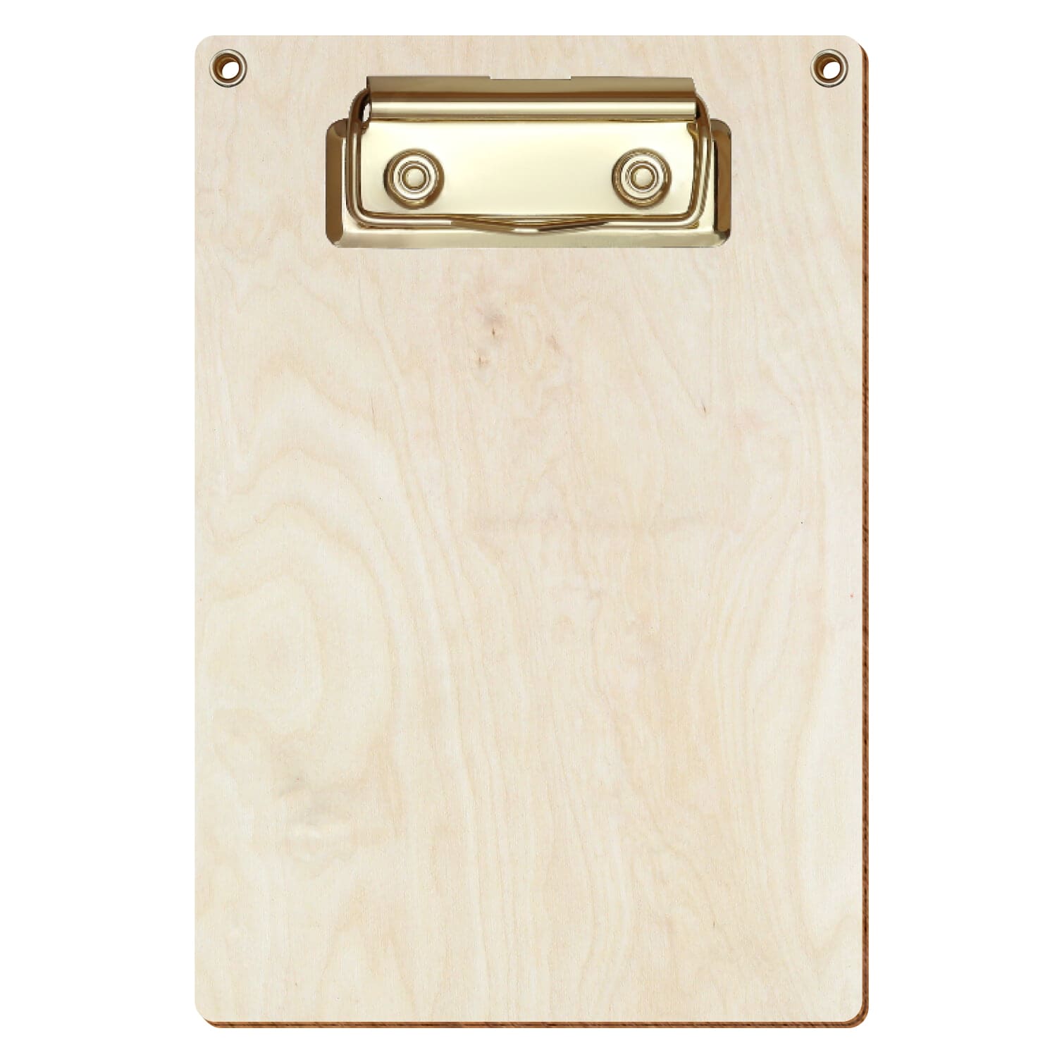 Klemmbrett Standardform Birke natur mit 2 Ösen A6 hochkant Bügelklemme gold