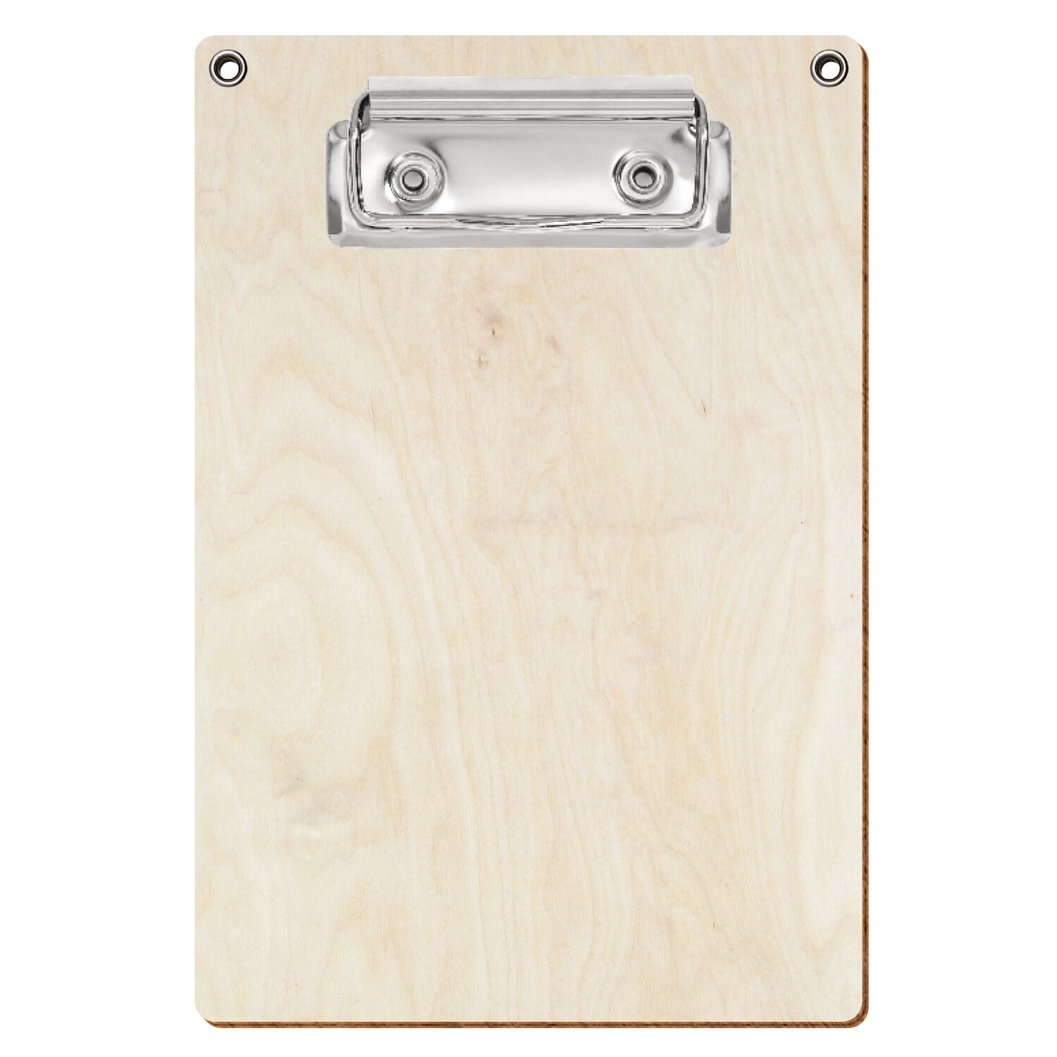 Klemmbrett Standardform Birke natur mit 2 Ösen A6 hochkant Bügelklemme silber