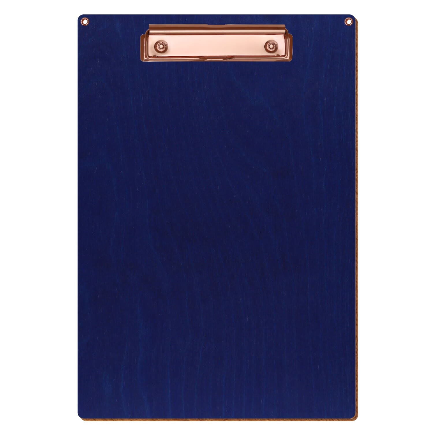 Klemmbrett Standardform Dunkelblau mit 2 Ösen A4 hochkant Bügelklemme roségold