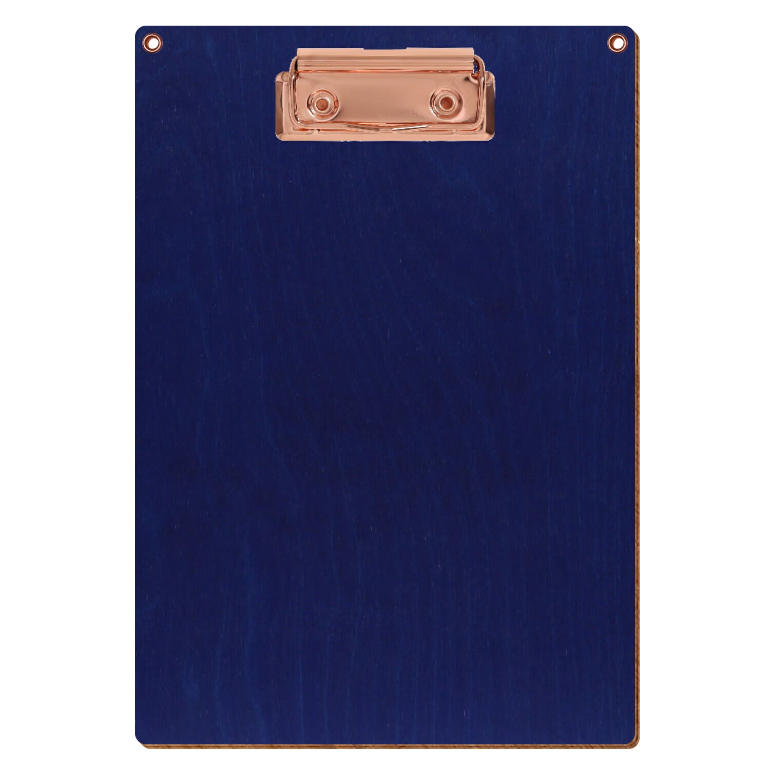 Klemmbrett Standardform Dunkelblau mit 2 Ösen A5 hochkant Bügelklemme roségold