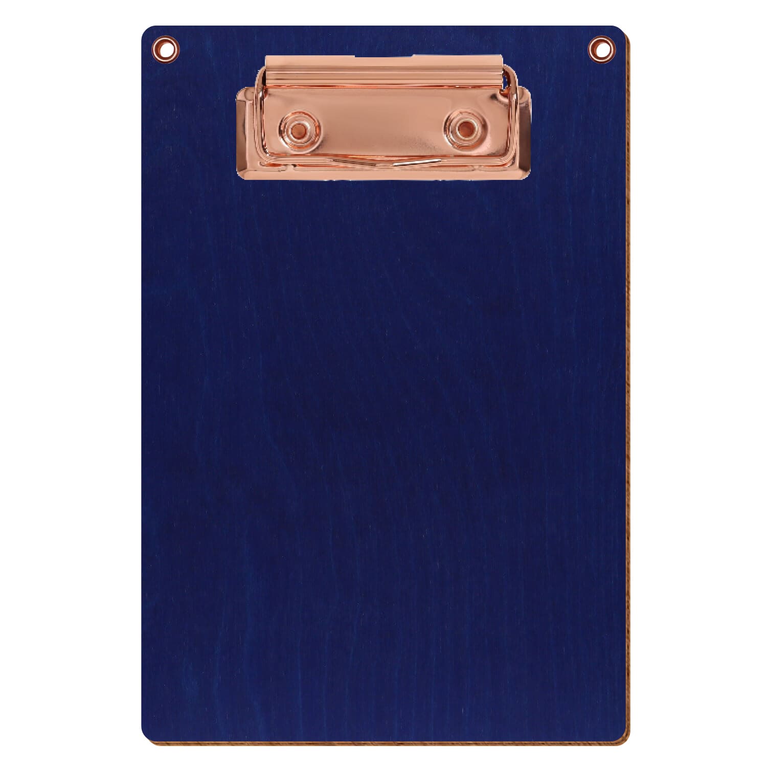 Klemmbrett Standardform Dunkelblau mit 2 Ösen A6 hochkant Bügelklemme roségold