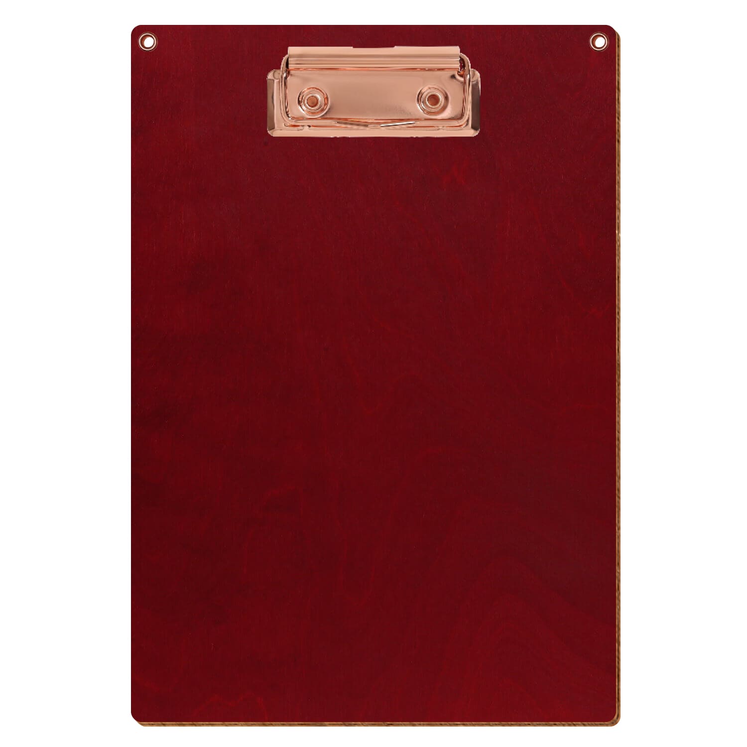 Klemmbrett Standardform Dunkelrot mit 2 Ösen A5 hochkant Bügelklemme roségold