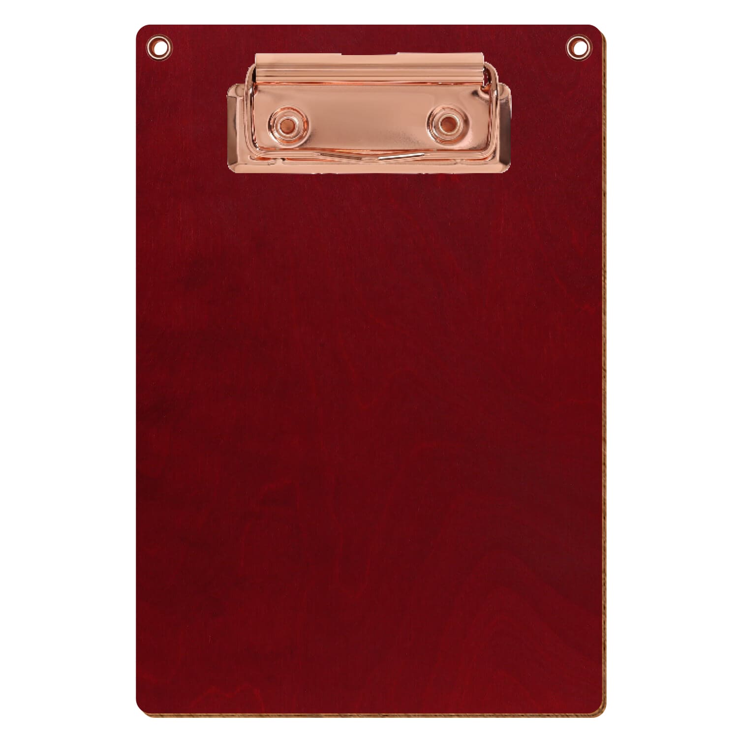 Klemmbrett Standardform Dunkelrot mit 2 Ösen A6 hochkant Bügelklemme roségold