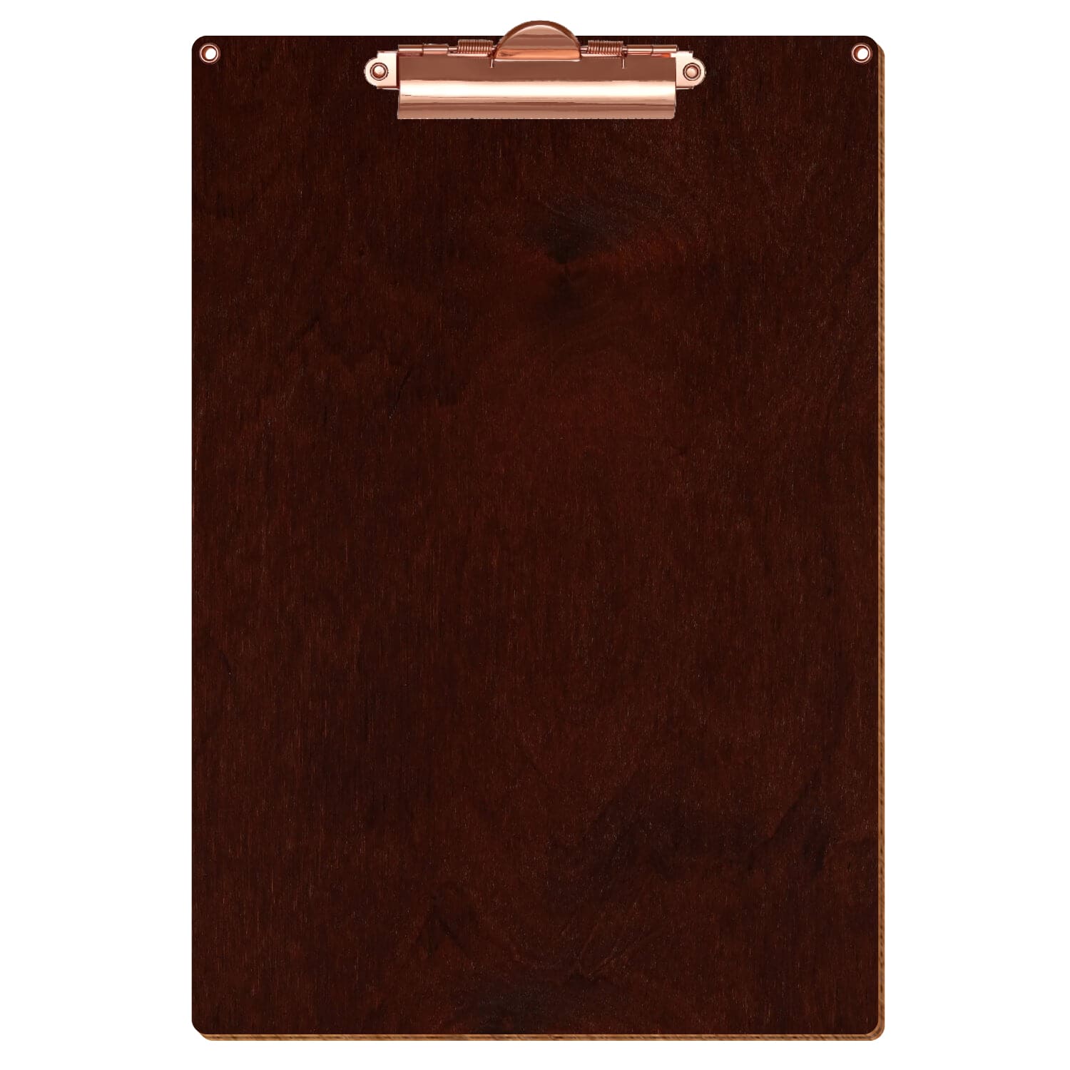 Klemmbrett Standardform Nussbaum dunkel mit 2 Ösen A4 hochkant Zahnklemme roségold