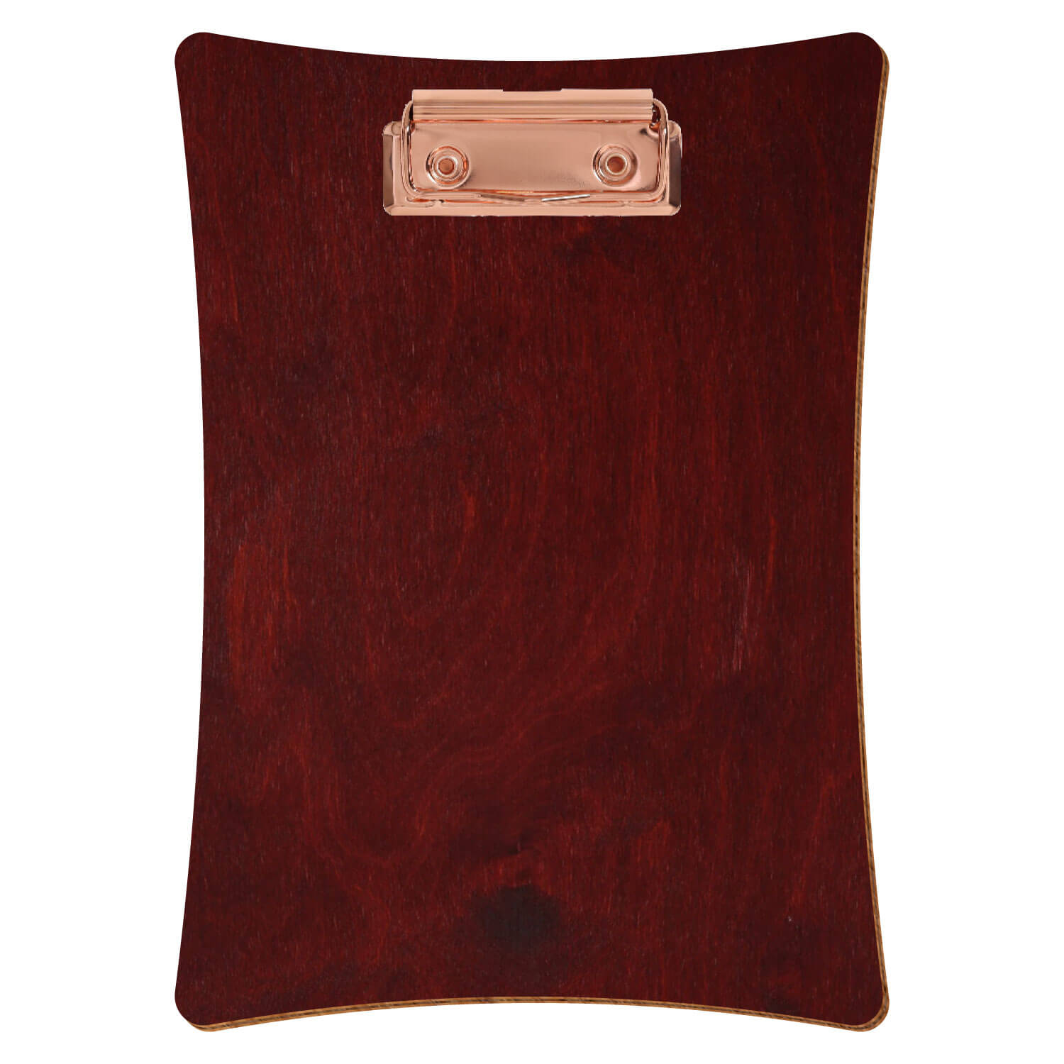 Bütic Holz-Klemmbrett konkav -Farbe Mahagoni- A5 hochkant mit roségoldener Bügelklemme