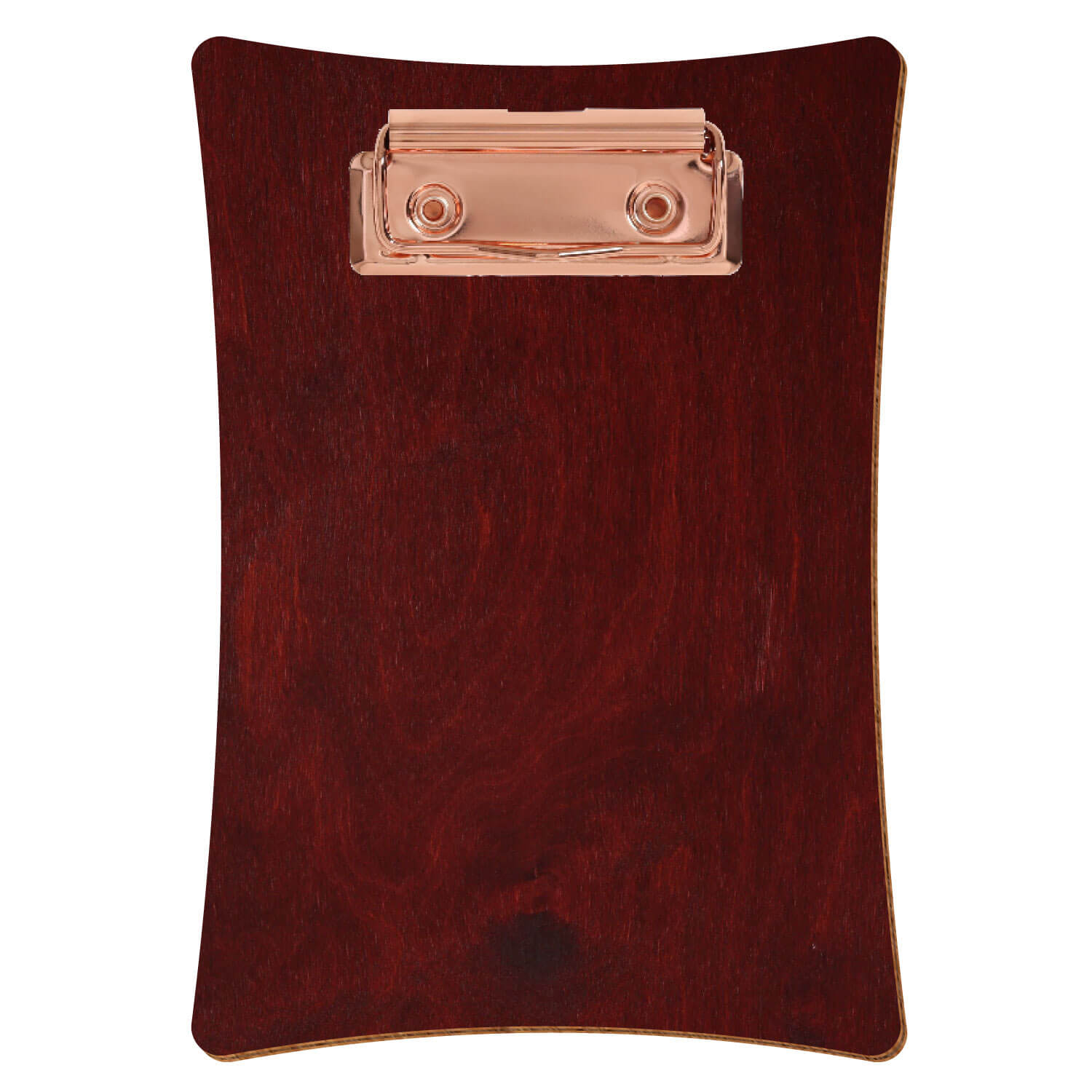 Bütic Holz-Klemmbrett konkav -Farbe Mahagoni- A6 hochkant mit roségoldener Bügelklemme