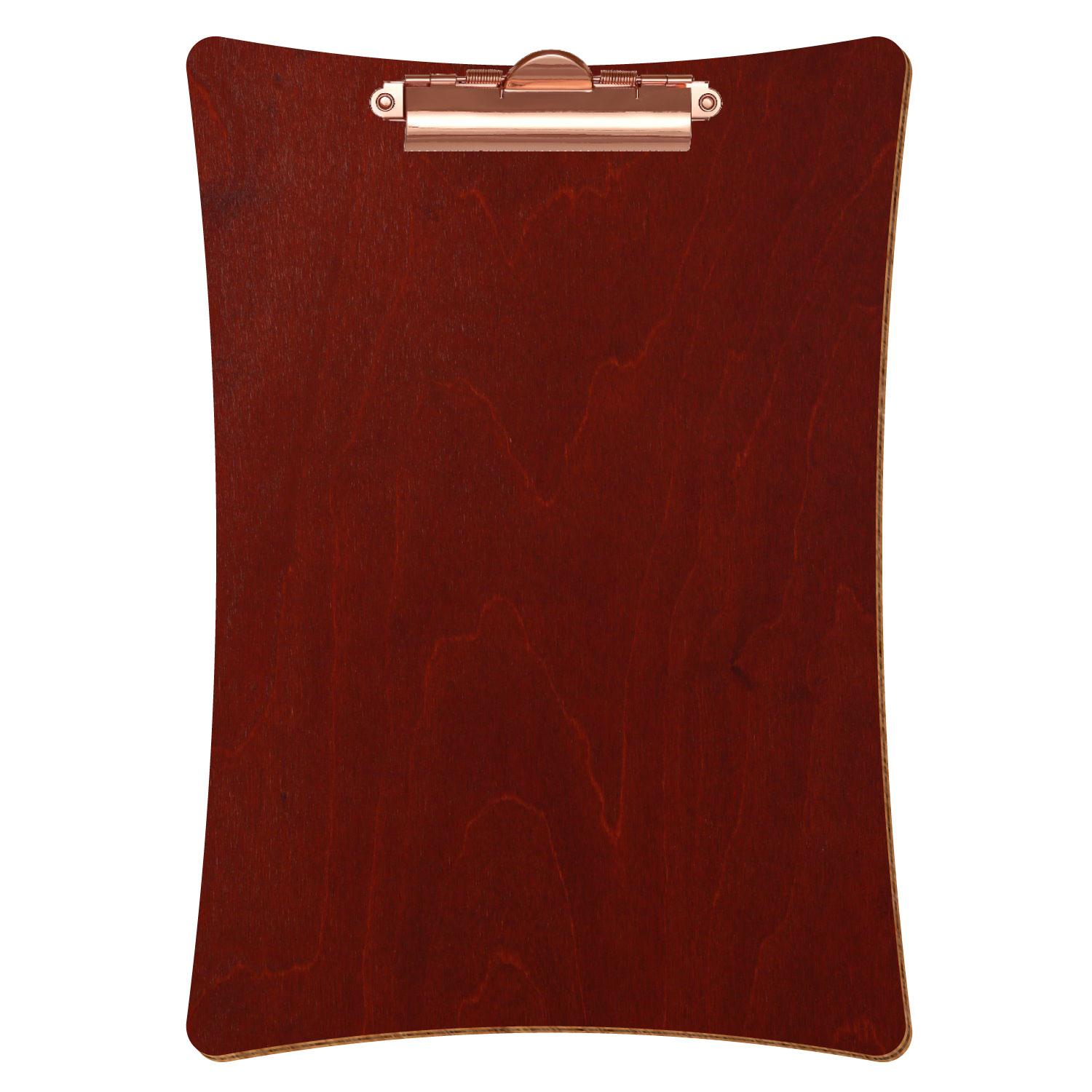 Bütic Holz-Klemmbrett konkav -Farbe Kirschbaum dunkel- A4 hochkant mit roségoldener Zahnklemme