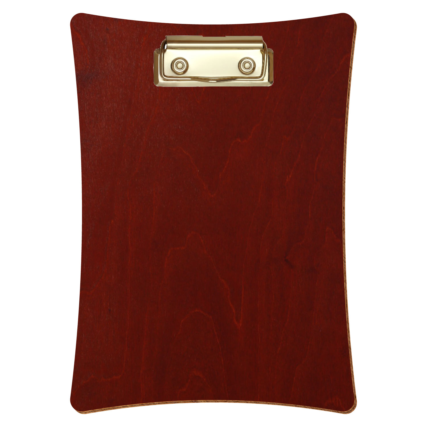 Bütic Holz-Klemmbrett konkav -Farbe Kirschbaum dunkel- A5 hochkant mit goldener Bügelklemme