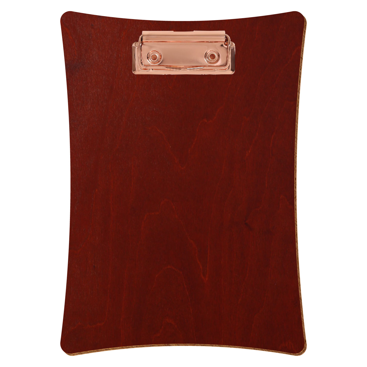 Bütic Holz-Klemmbrett konkav -Farbe Kirschbaum dunkel- A5 hochkant mit roségoldener Bügelklemme