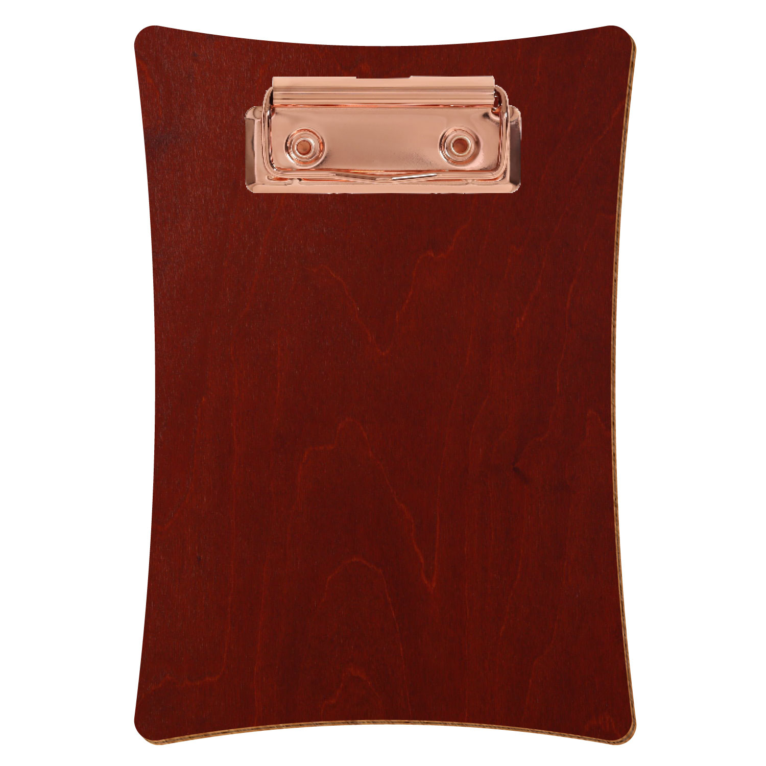 Bütic Holz-Klemmbrett konkav -Farbe Kirschbaum dunkel- A6 hochkant mit roségoldener Bügelklemme