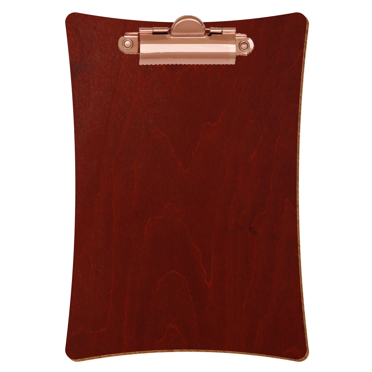 Bütic Holz-Klemmbrett konkav -Farbe Kirschbaum dunkel- A6 hochkant mit roségoldener Zahnklemme