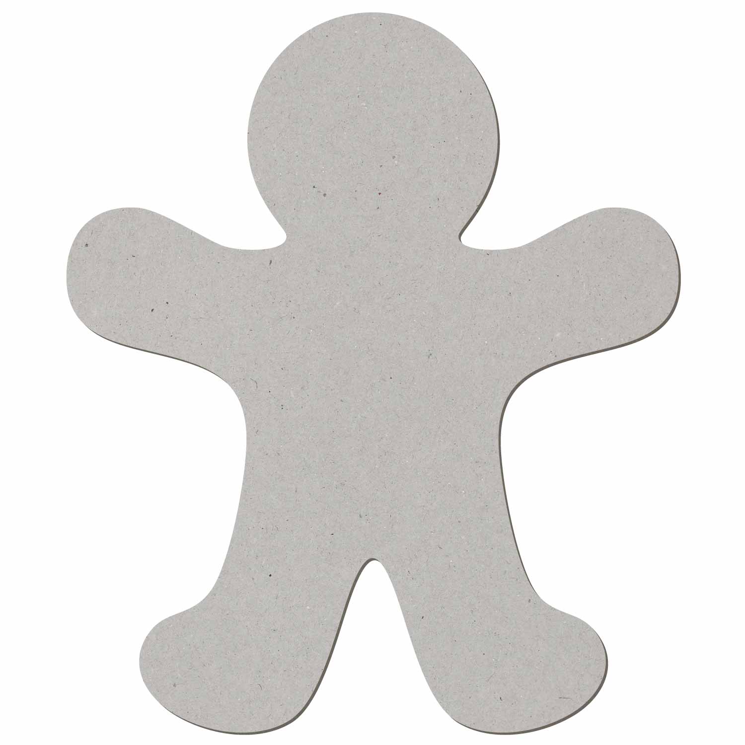 Lebkuchenmann-Zuschnitt aus grauer Pappe mit runder Kopfform, ausgestreckten Armen und Beinen auf weißem Hintergrund