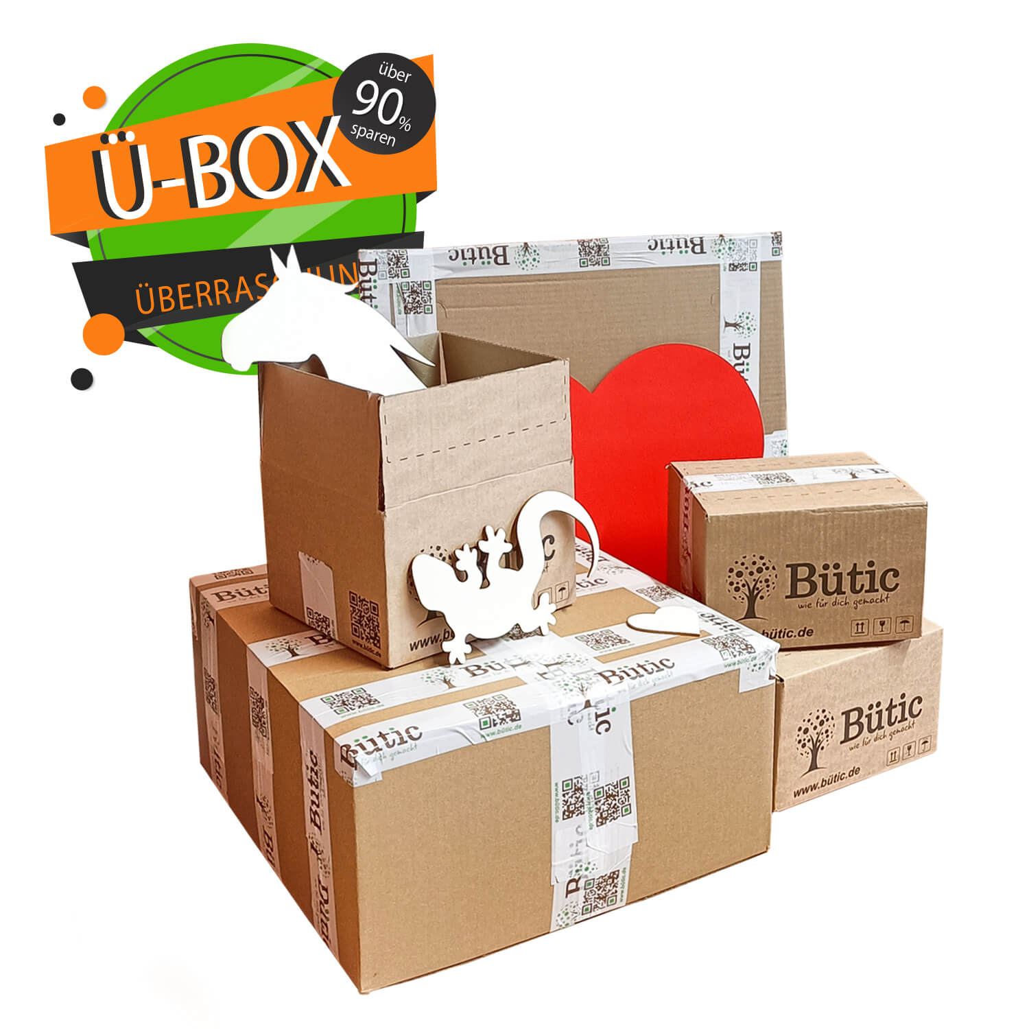 Ü-Box - 5 Ü-Boxen in verschiedenen Größen mit Sperrholzartikeln dekoriert
