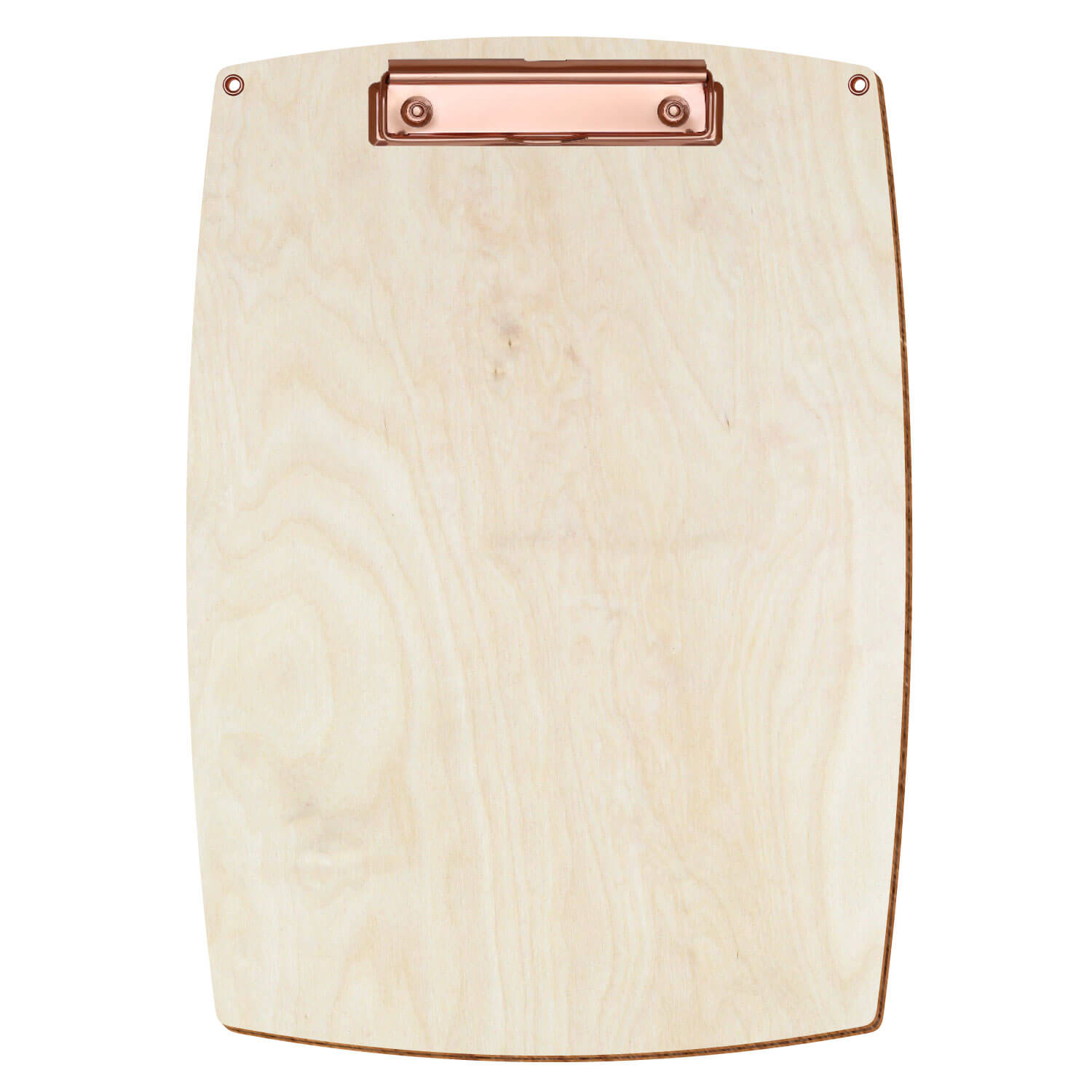 Bütic Holz-Klemmbrett konvex naturfarben mit Aufhängeösen in A4 hochkant mit roségoldener Bügelklemme