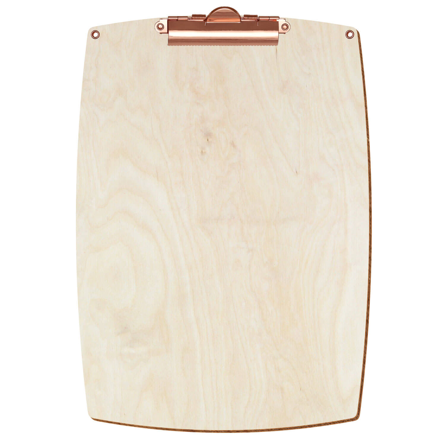 Bütic Holz-Klemmbrett konvex naturfarben mit Aufhängeösen in A4 hochkant mit roségoldener Zahnklemme