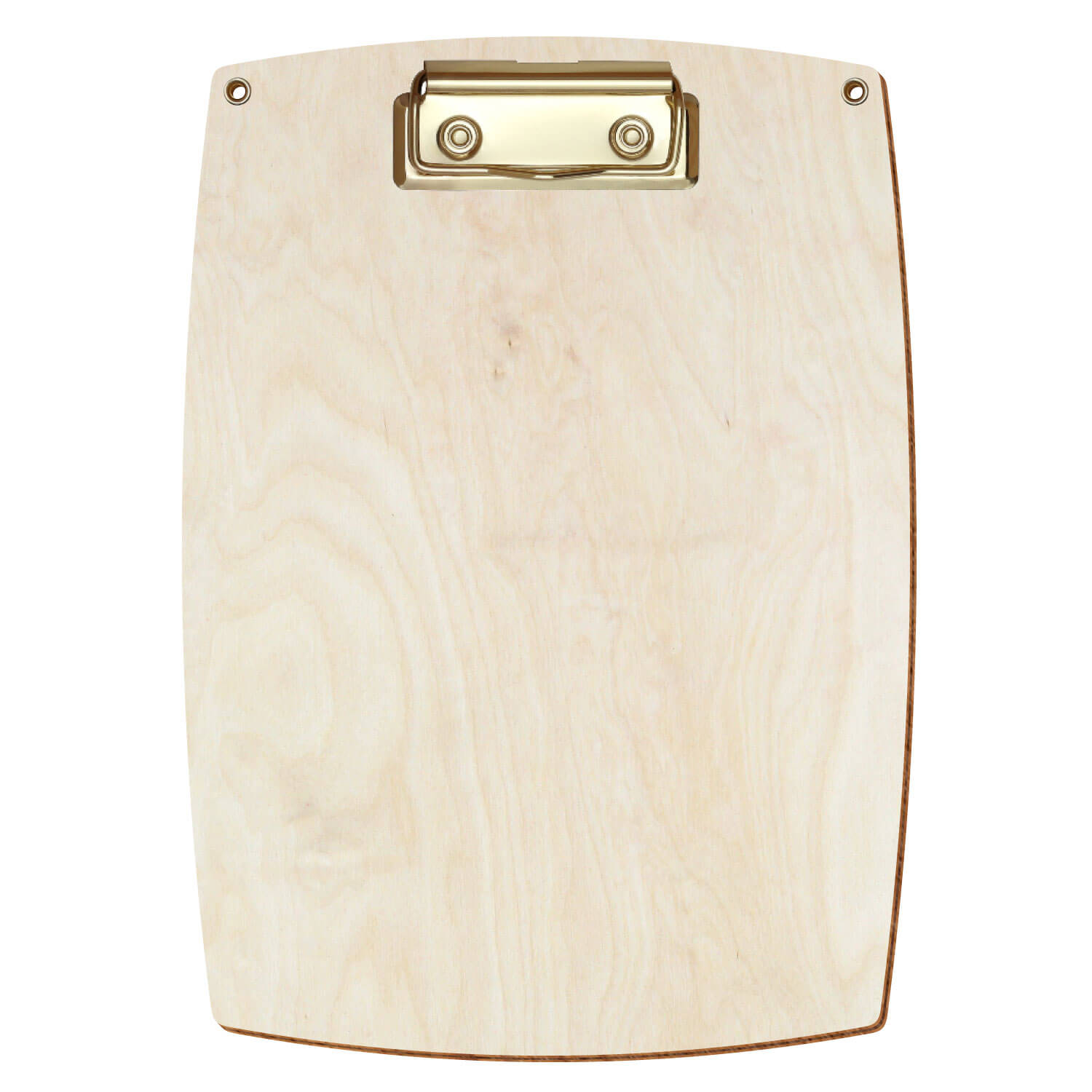 Bütic Holz-Klemmbrett konvex naturfarben mit Aufhängeösen in A5 hochkant mit goldener Bügelklemme