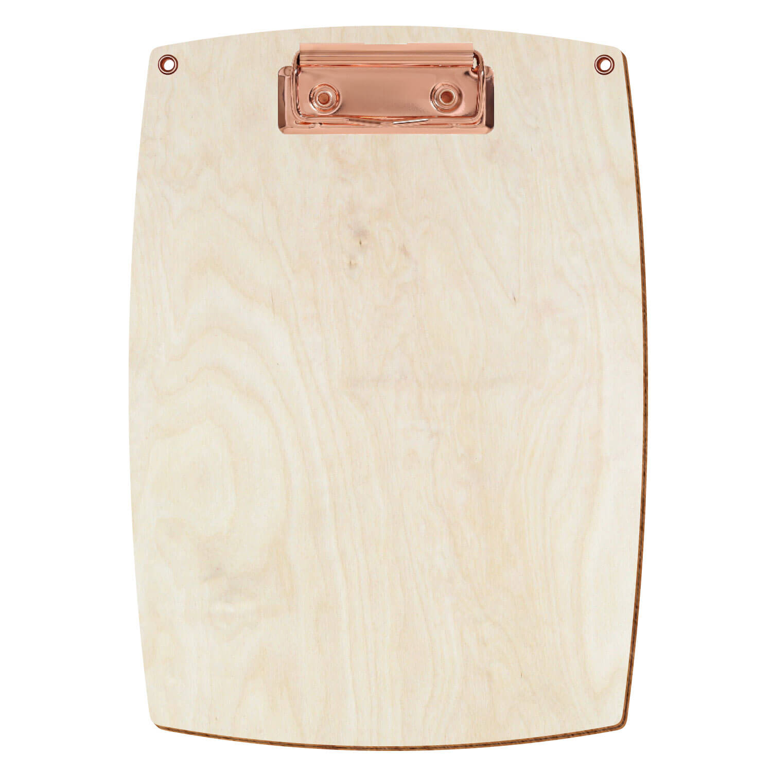 Bütic Holz-Klemmbrett konvex naturfarben mit Aufhängeösen in A5 hochkant mit roségoldener Bügelklemme