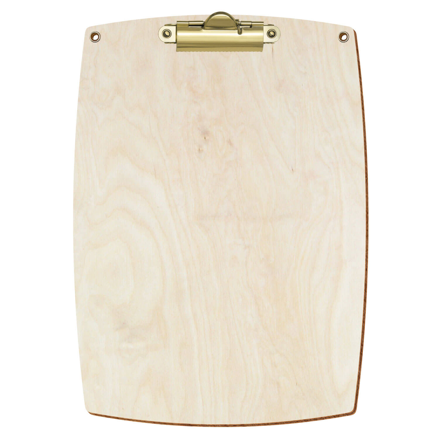 Bütic Holz-Klemmbrett konvex naturfarben mit Aufhängeösen in A5 hochkant mit goldener Zahnklemme