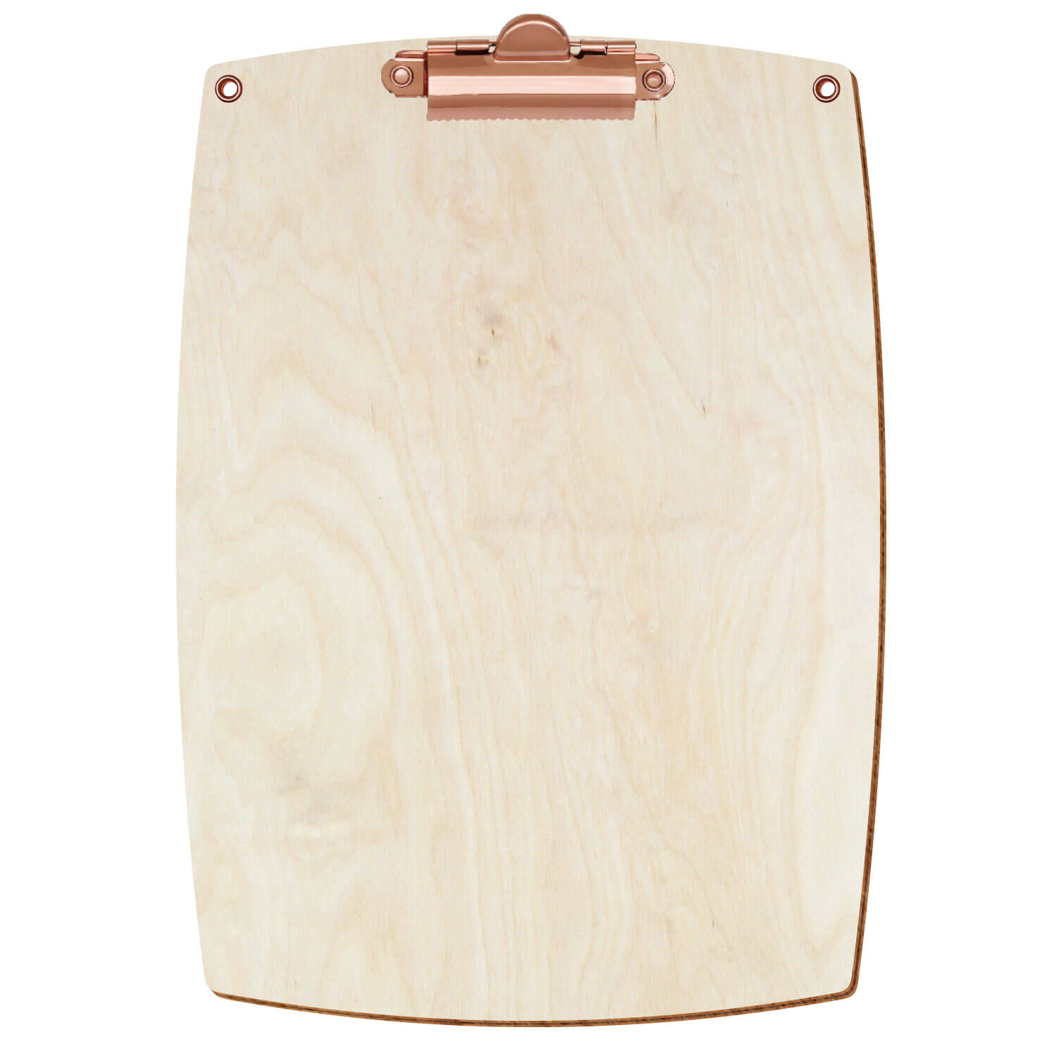 Bütic Holz-Klemmbrett konvex naturfarben mit Aufhängeösen in A5 hochkant mit roségoldener Zahnklemme