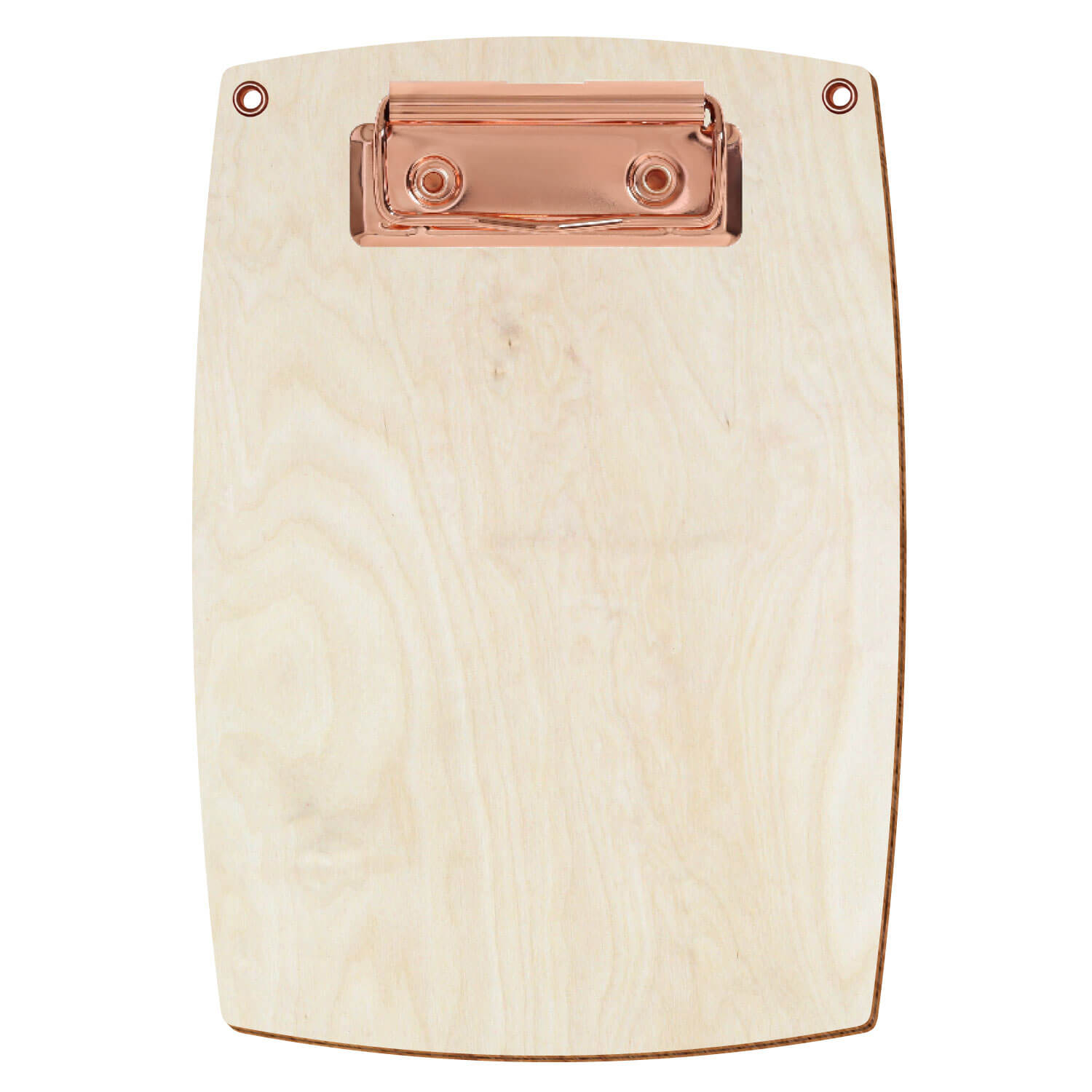 Bütic Holz-Klemmbrett konvex naturfarben mit Aufhängeösen in A6 hochkant mit roségoldener Bügelklemme