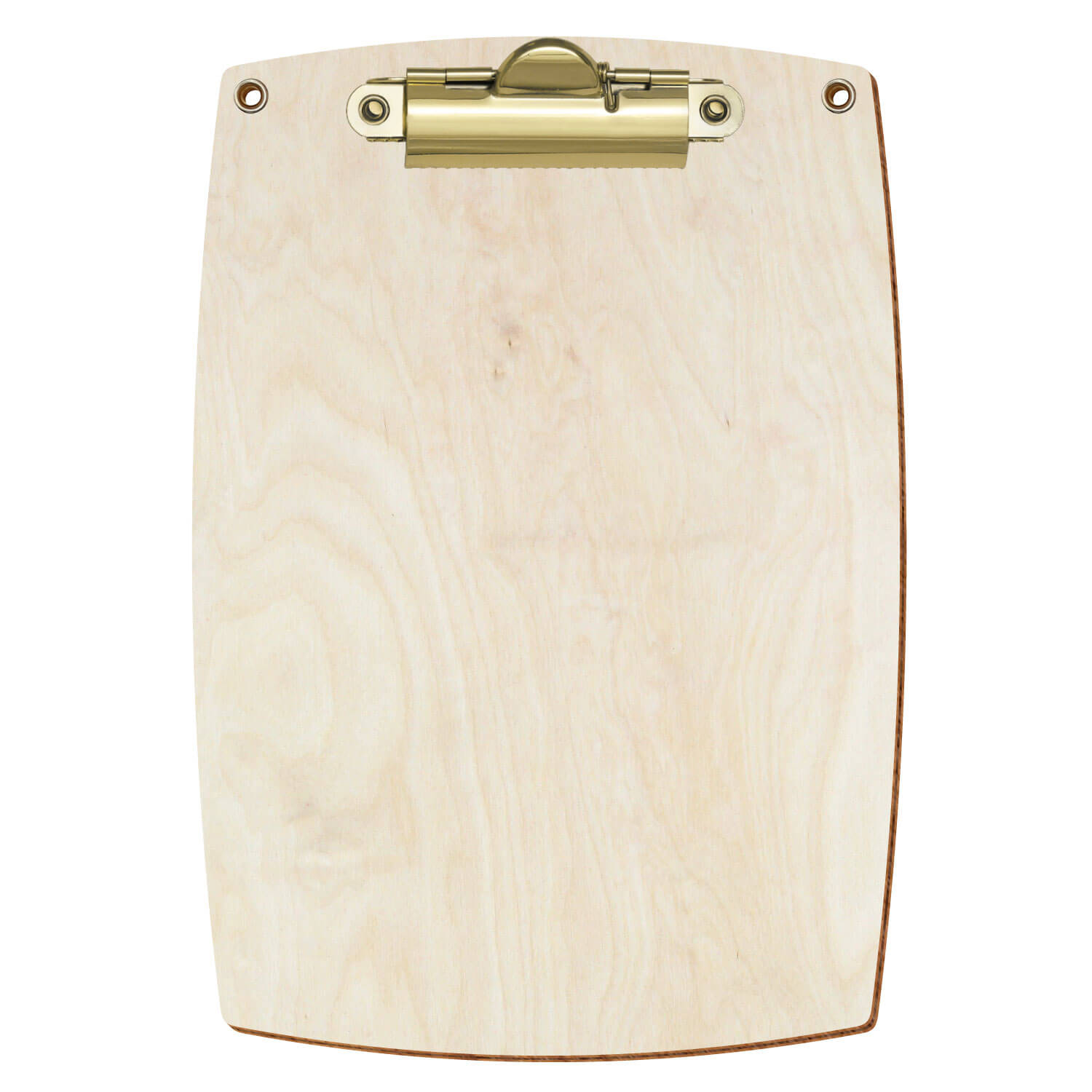 Bütic Holz-Klemmbrett konvex naturfarben mit Aufhängeösen in A6 hochkant mit goldener Zahnklemme