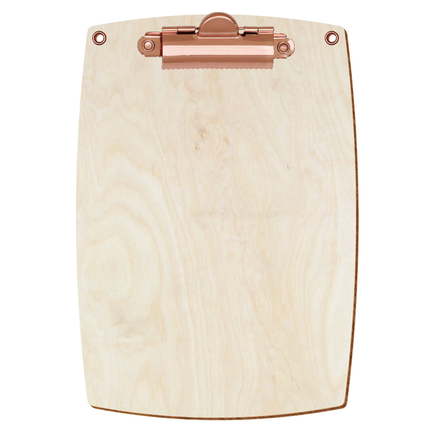 Bütic Holz-Klemmbrett konvex naturfarben mit Aufhängeösen in A6 hochkant mit roségoldener Zahnklemme