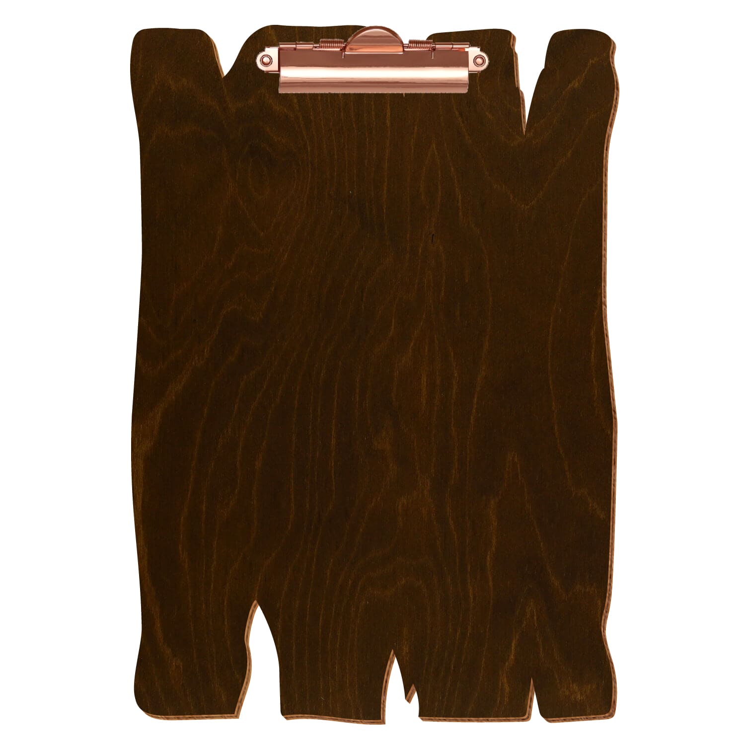 Klemmbrett Holzbrettform Eiche dunkel A4 hochkant Zahnklemme roségold