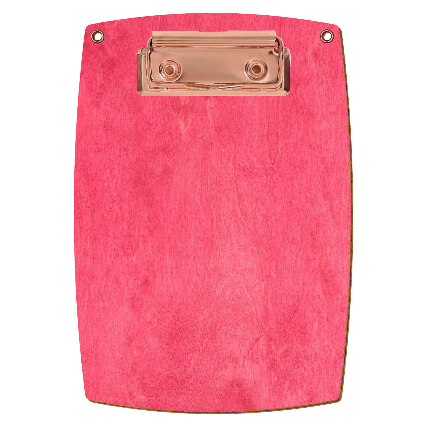 Bütic Holz-Klemmbrett konvex dunkelpink mit Aufhängeösen in A6 hochkant mit roségoldener Bügelklemme