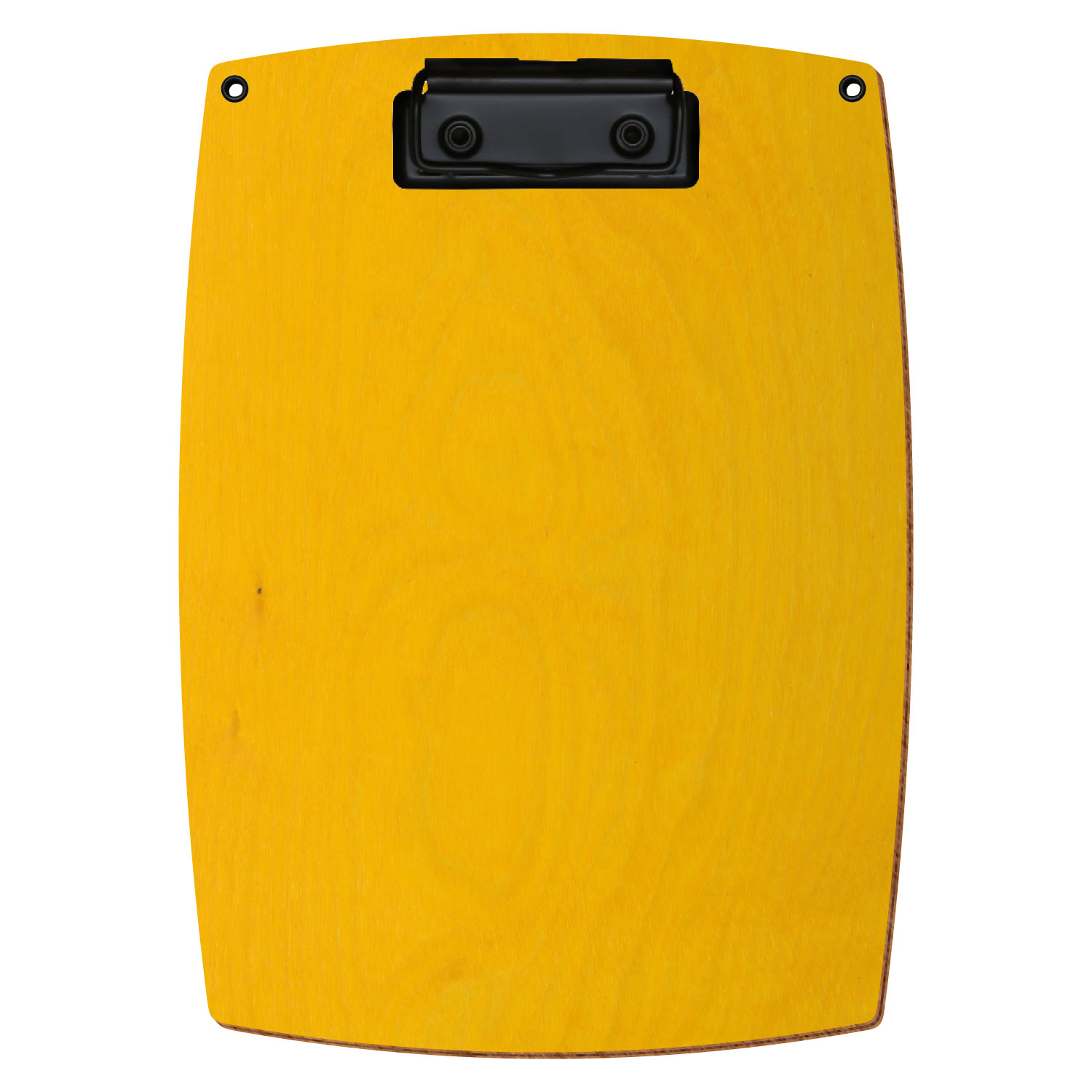 Bütic Holz-Klemmbrett konvex gelb mit Aufhängeösen in A5 hochkant mit schwarzer Bügelklemme