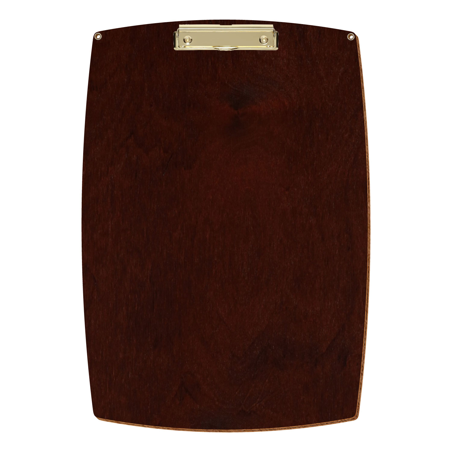 Bütic Holz-Klemmbrett konvex in der Farbe Nussbaum dunkel mit Aufhängeösen in A3 hochkant mit goldener Bügelklemme