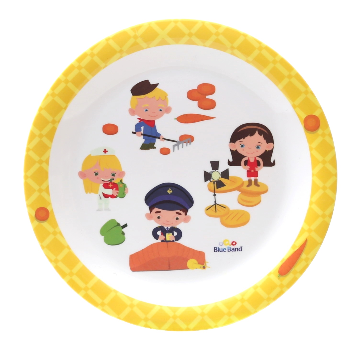 BlueBand Melamin Kinderteller, flache Teller, Suppenteller mit Berufsmotiven