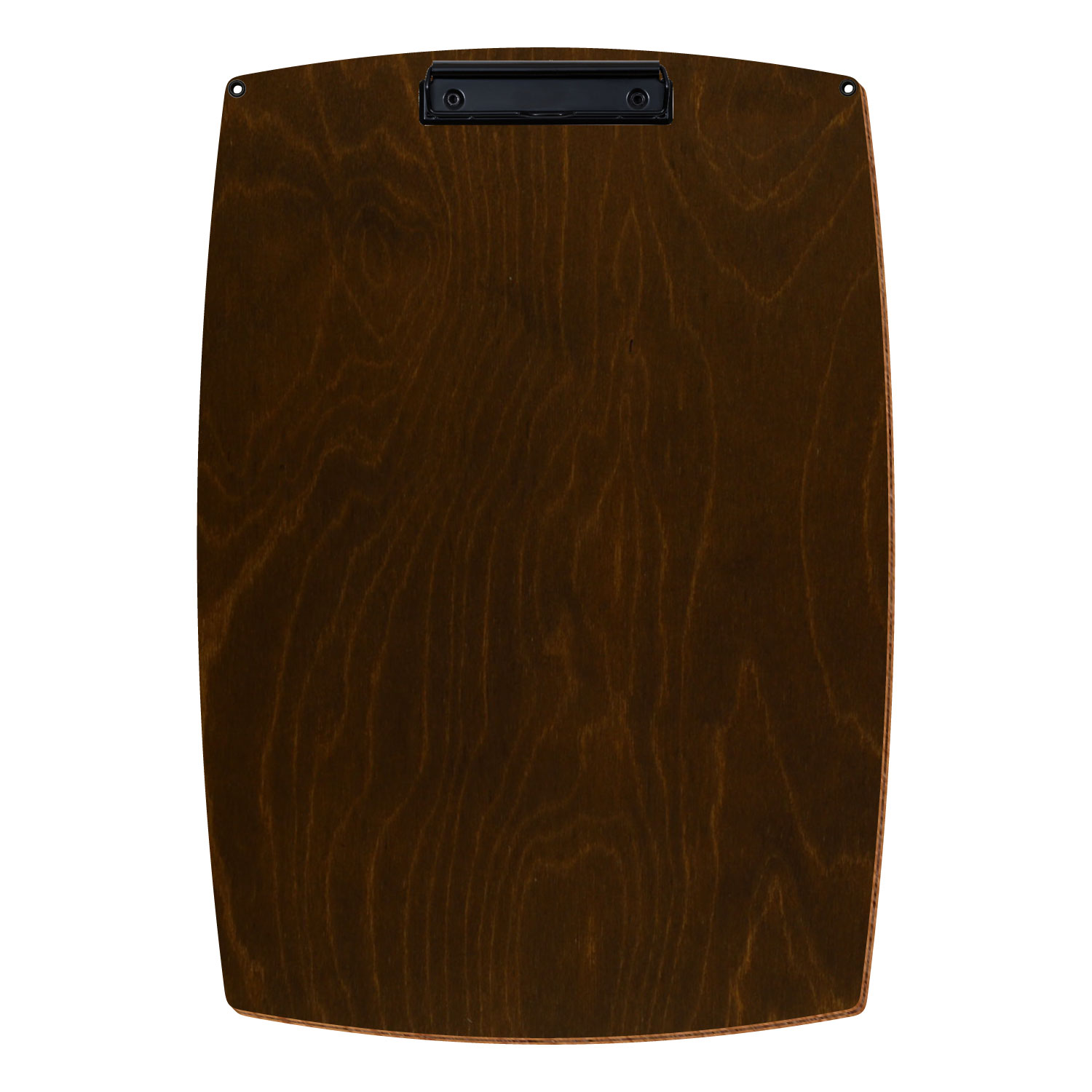 Bütic Holz-Klemmbrett konvex in der Farbe Eiche dunkel mit Aufhängeösen in A3 hochkant mit schwarzer Bügelklemme