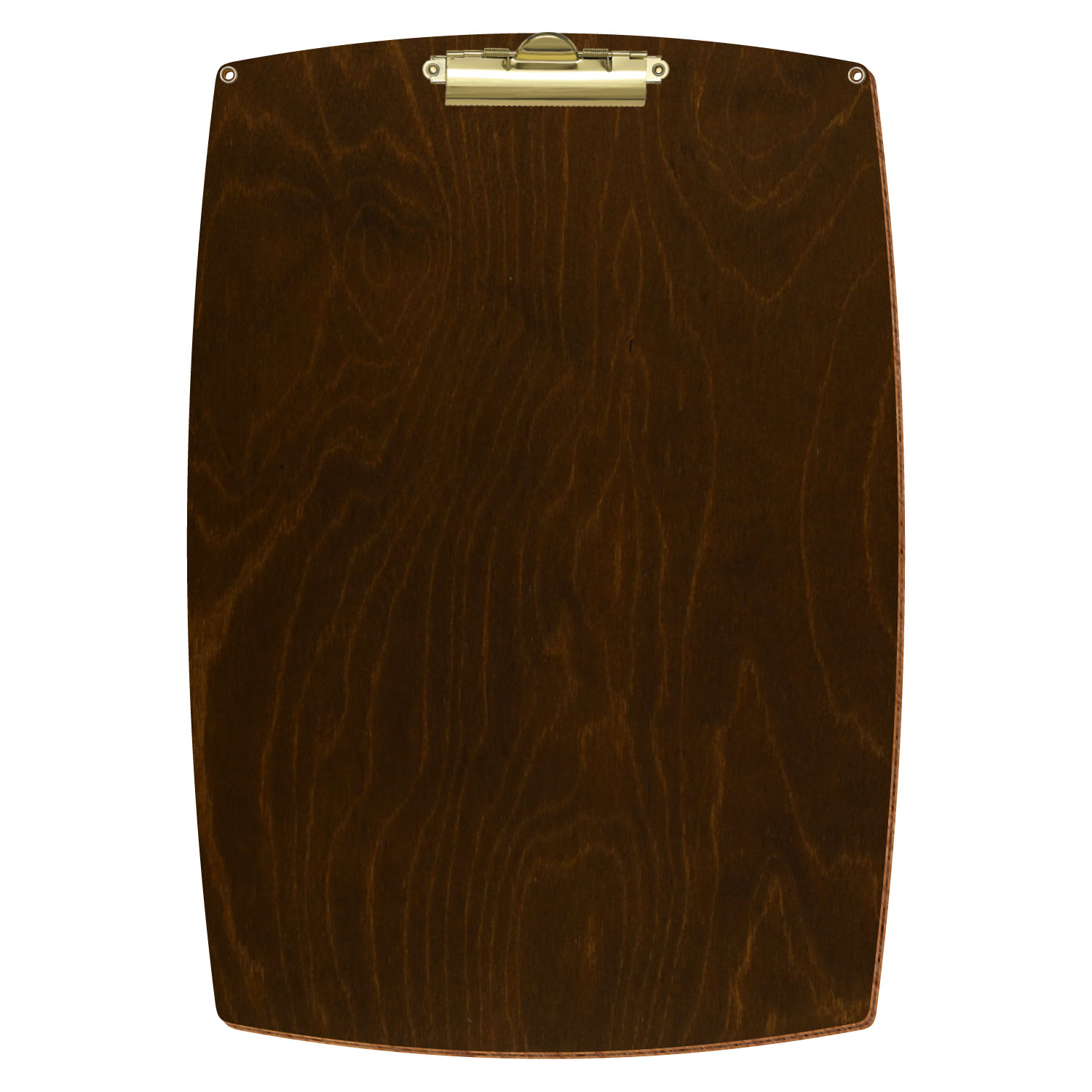Bütic Holz-Klemmbrett konvex in der Farbe Eiche dunkel mit Aufhängeösen in A3 hochkant mit goldener Zahnklemme