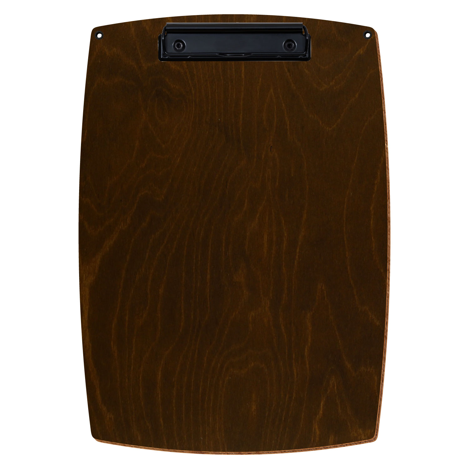 Bütic Holz-Klemmbrett konvex in der Farbe Eiche dunkel mit Aufhängeösen in A4 hochkant mit schwarzer Bügelklemme