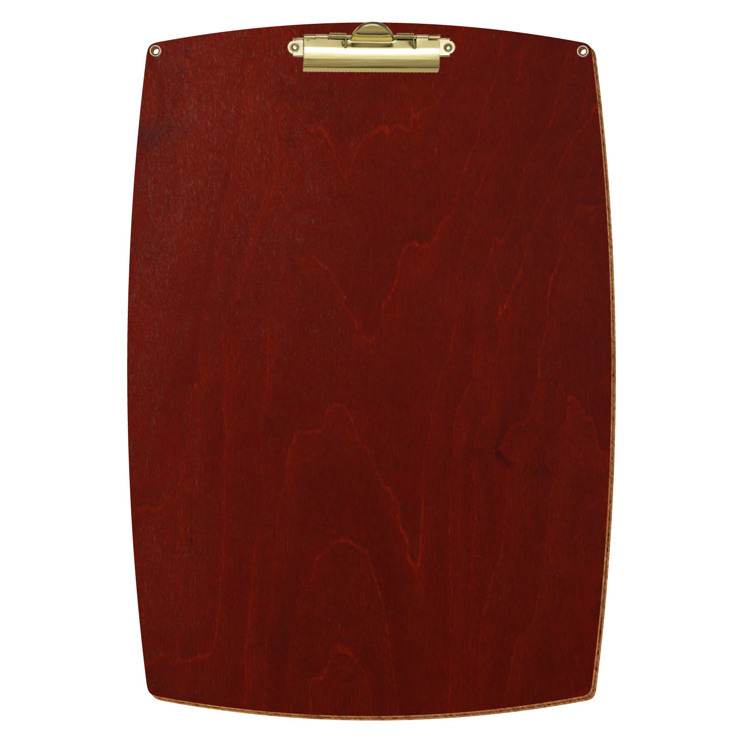 Bütic Holz-Klemmbrett konvex in der Farbe Kirschbaum dunkel mit Aufhängeösen in A3 hochkant mit goldener Zahnklemme