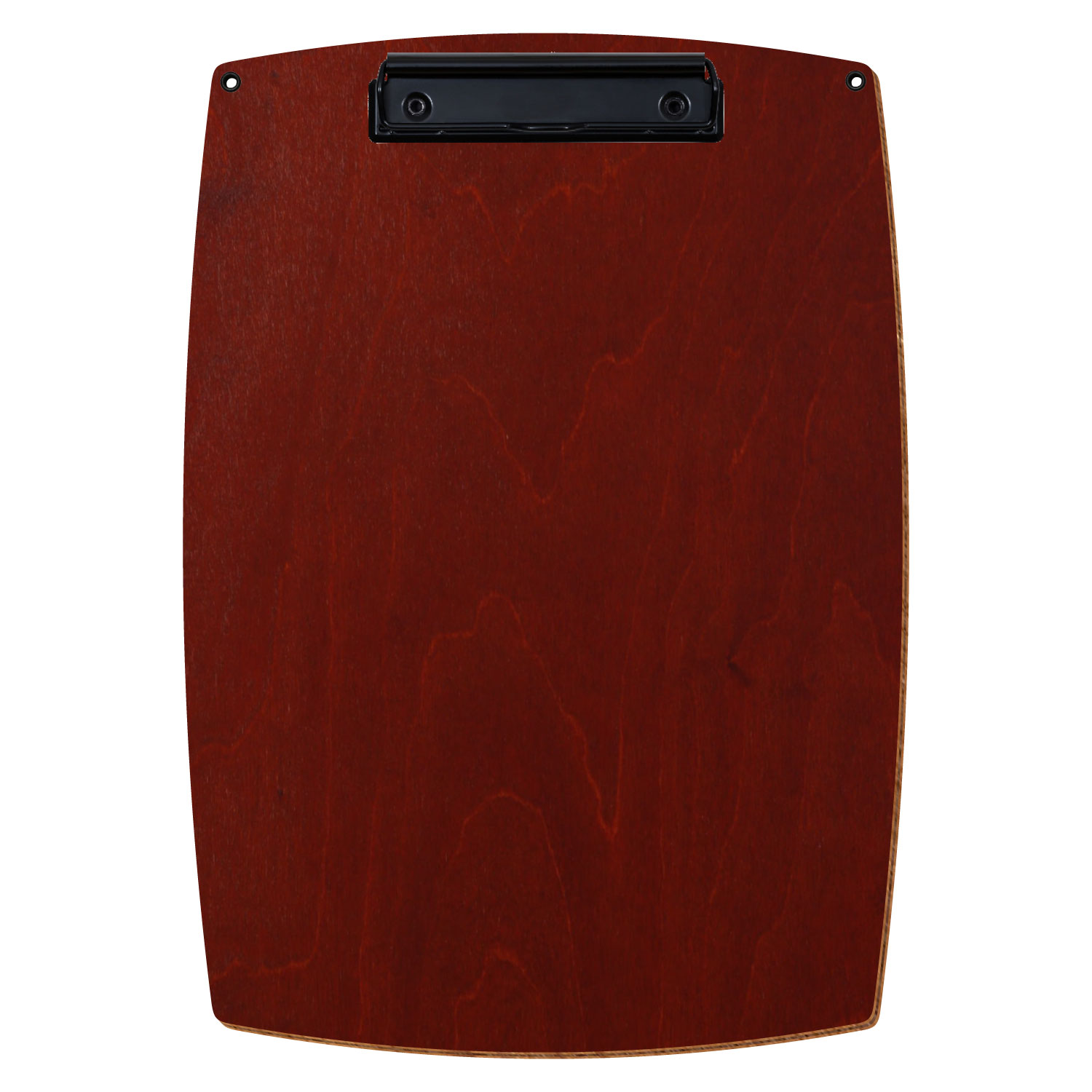 Bütic Holz-Klemmbrett konvex in der Farbe Kirschbaum dunkel mit Aufhängeösen in A4 hochkant mit schwarzer Bügelklemme