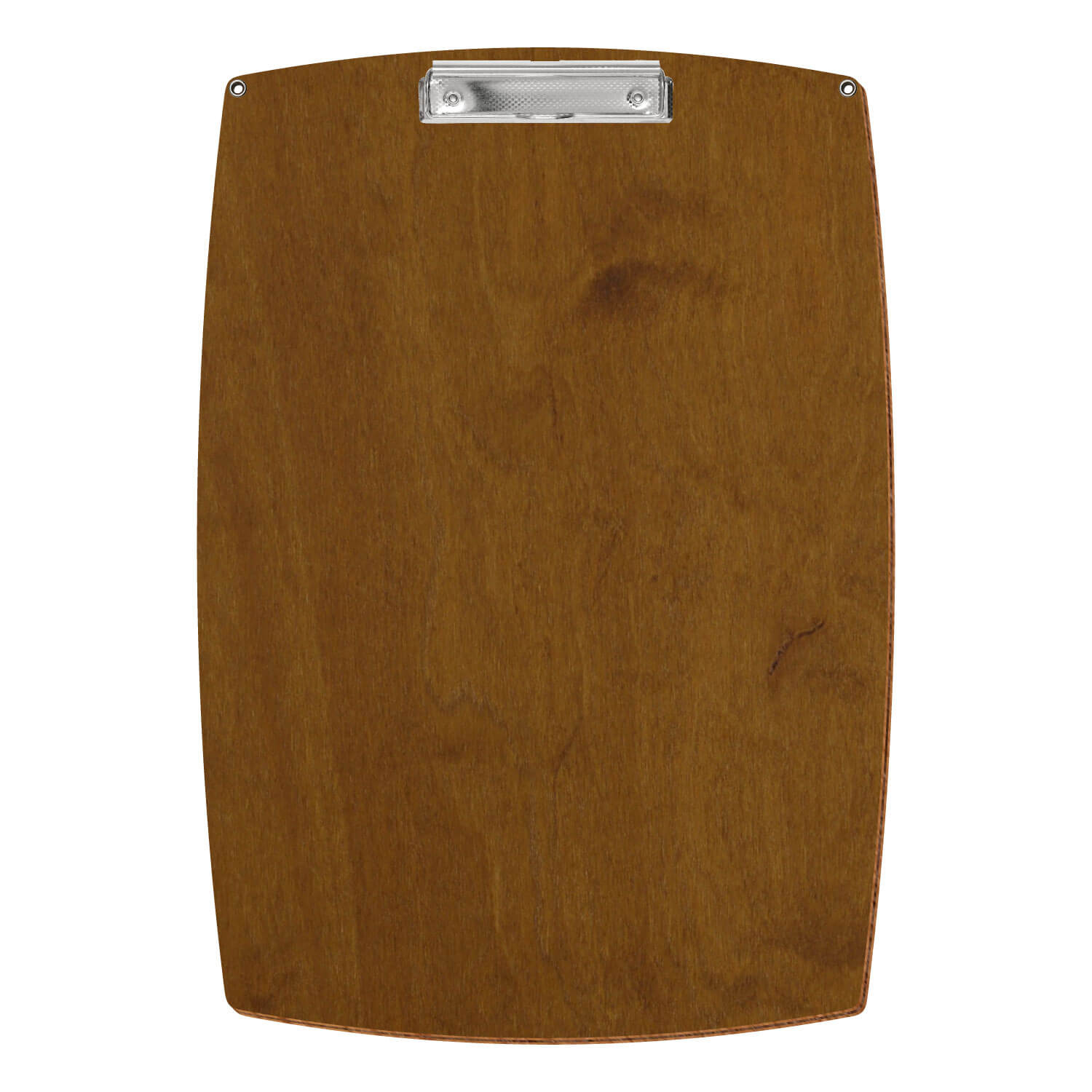 Bütic Holz-Klemmbrett konvex in der Farbe Teak mit Aufhängeösen in A3 hochkant mit carbon-silberner Bügelklemme
