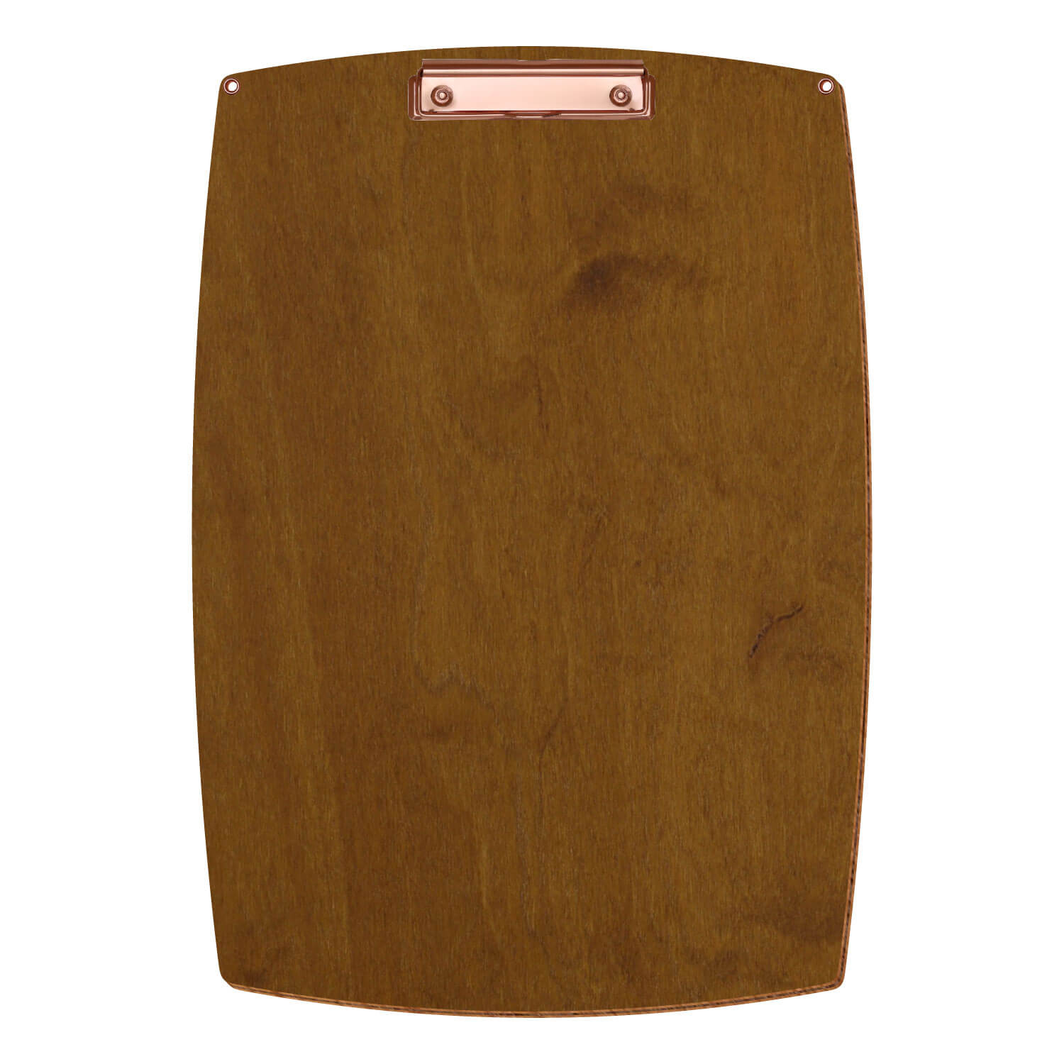 Bütic Holz-Klemmbrett konvex in der Farbe Teak mit Aufhängeösen in A3 hochkant mit roségoldener Bügelklemme
