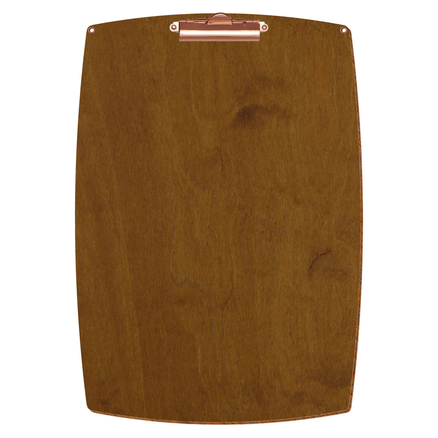 Bütic Holz-Klemmbrett konvex in der Farbe Teak mit Aufhängeösen in A3 hochkant mit roségoldener Zahnklemme