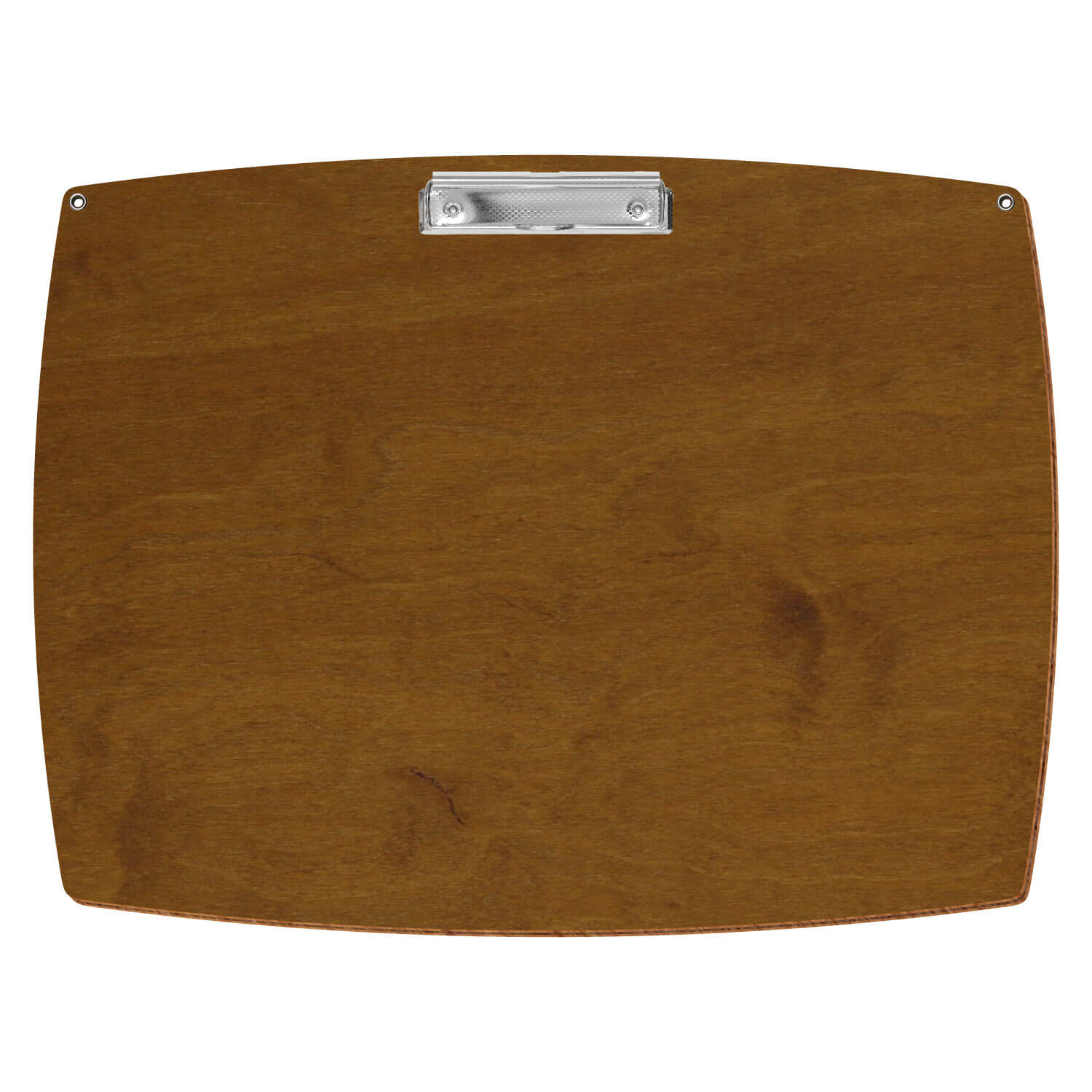 Bütic Holz-Klemmbrett konvex in der Farbe Teak mit Aufhängeösen in A3 querkant mit carbon-silberner Bügelklemme