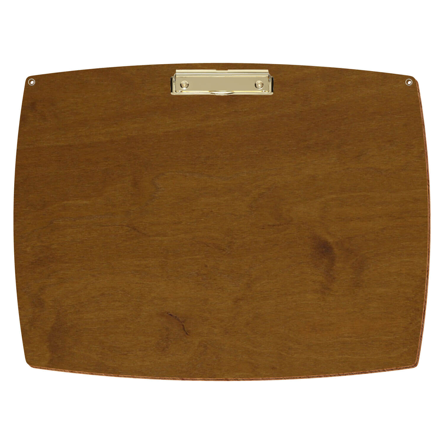 Bütic Holz-Klemmbrett konvex in der Farbe Teak mit Aufhängeösen in A3 querkant mit goldener Bügelklemme