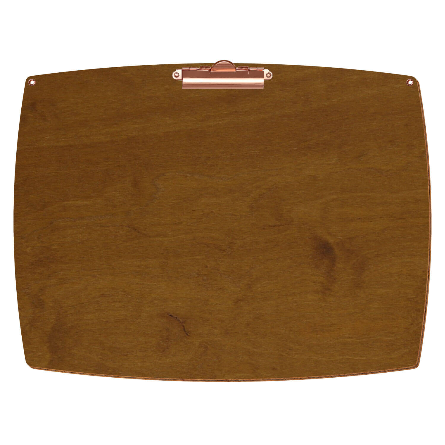 Bütic Holz-Klemmbrett konvex in der Farbe Teak mit Aufhängeösen in A3 querkant mit roségoldener Zahnklemme