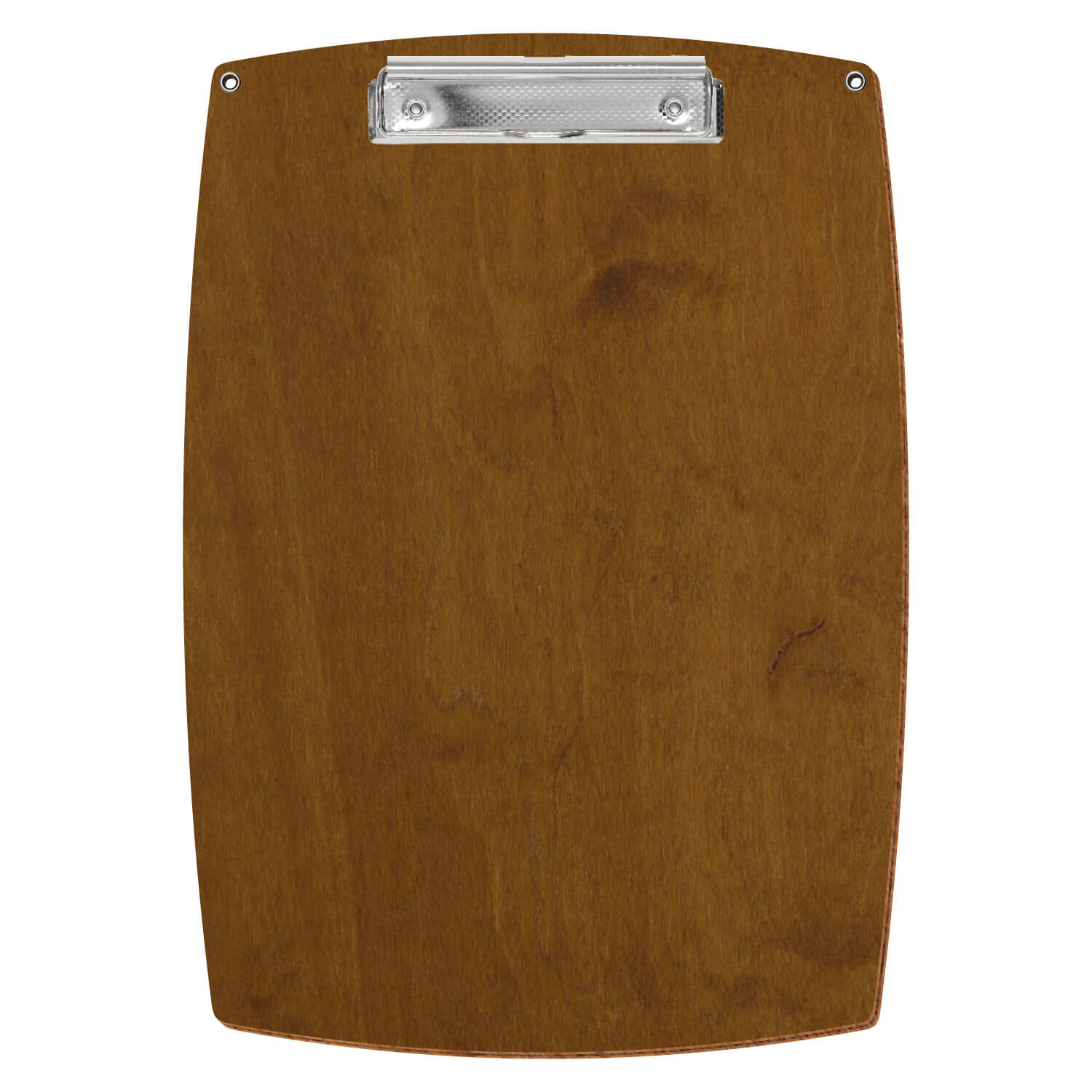 Bütic Holz-Klemmbrett konvex in der Farbe Teak mit Aufhängeösen in A4 hochkant mit carbon-silberner Bügelklemme