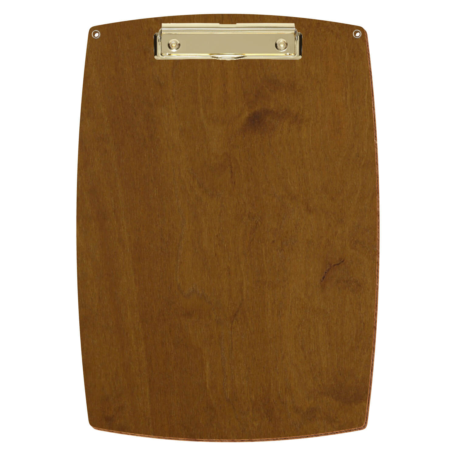Bütic Holz-Klemmbrett konvex in der Farbe Teak mit Aufhängeösen in A4 hochkant mit goldener Bügelklemme